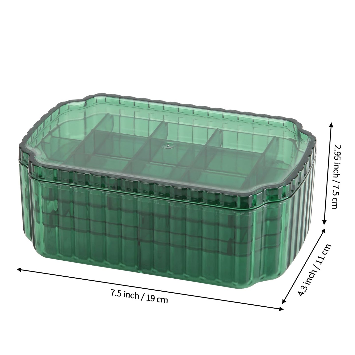 LETURE 3-Layer Jewelry Organizer Box for Earrings, Rings, Necklaces, Bracelets, Clear Plastic Bead Storage Containers for Crafts (Green)