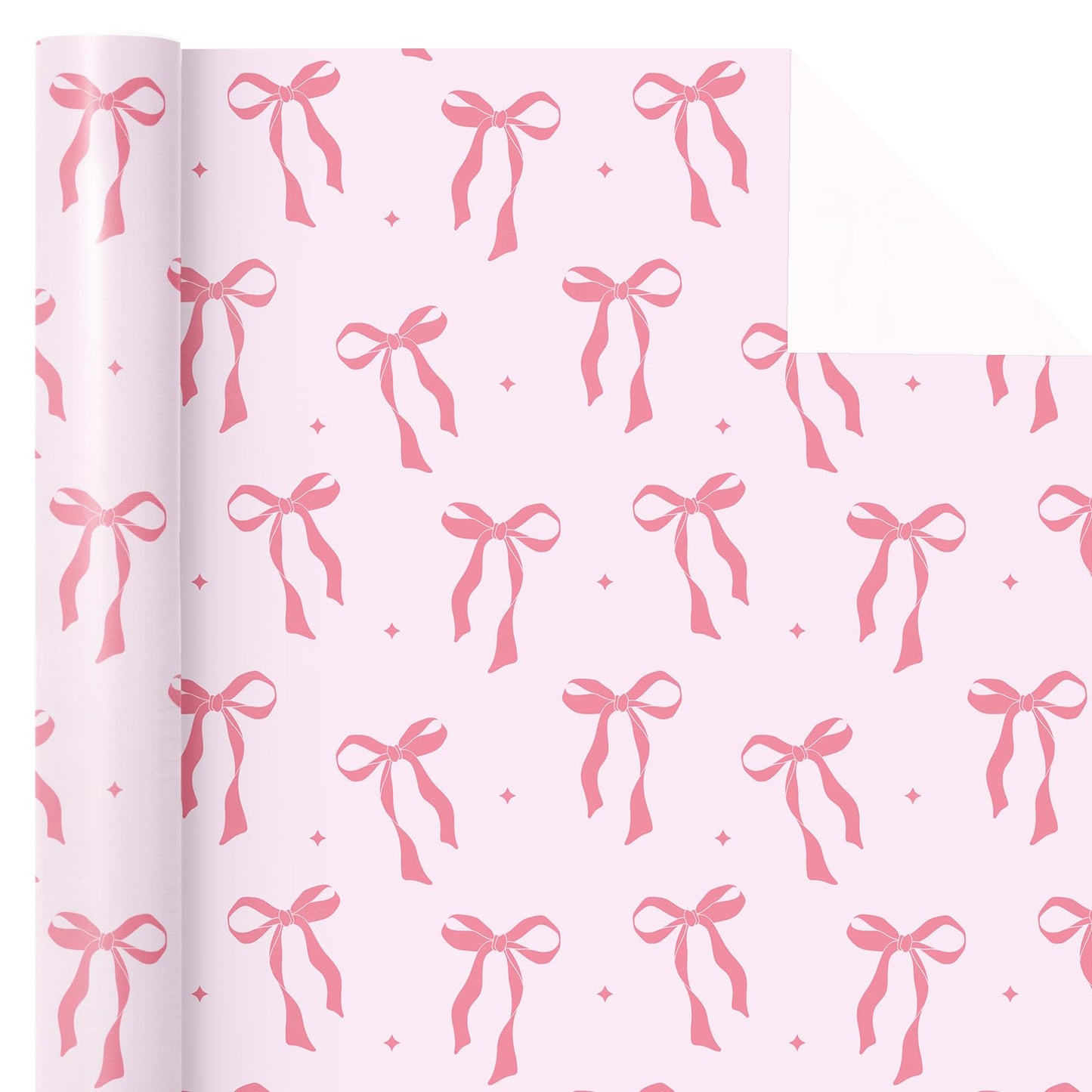 Pink Bow Wrapping Paper Roll - Mini Roll - 17 Inch x 16.5 Feet - Pink Ribbon Bow Design Perfect for Valentine's Day, Girls Birthday, Bachelorette Party, Baby Shower