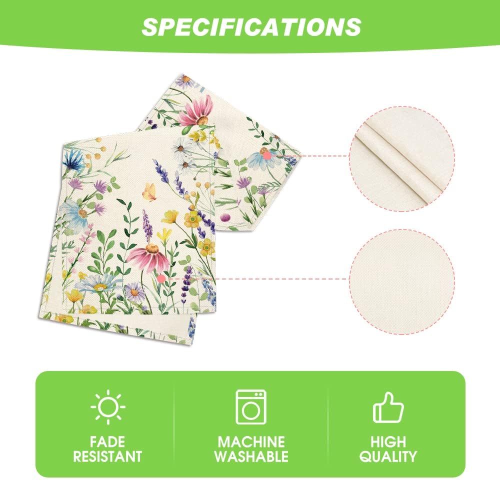 Daisy Eucalyptus Lavender Floral Leaves Summer Table Runner, Spring Kitchen Dining Table Decoration for Home Party Decor 13x36 Inch