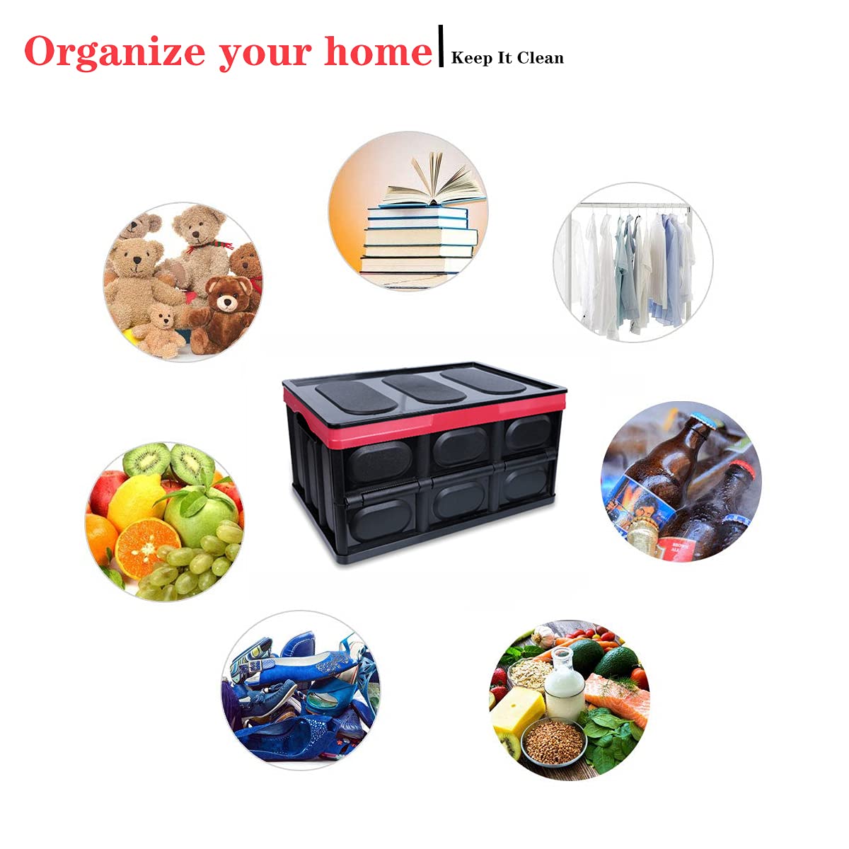 GUOZI 30 Liter Collapsible Storage Bin with Lid, Durable Plastic Folding Storage Crate, Stackable Storage Box Organizer Container for Keepsake Toy Photos Office Nursery Wardrobe Bookshelf etc.