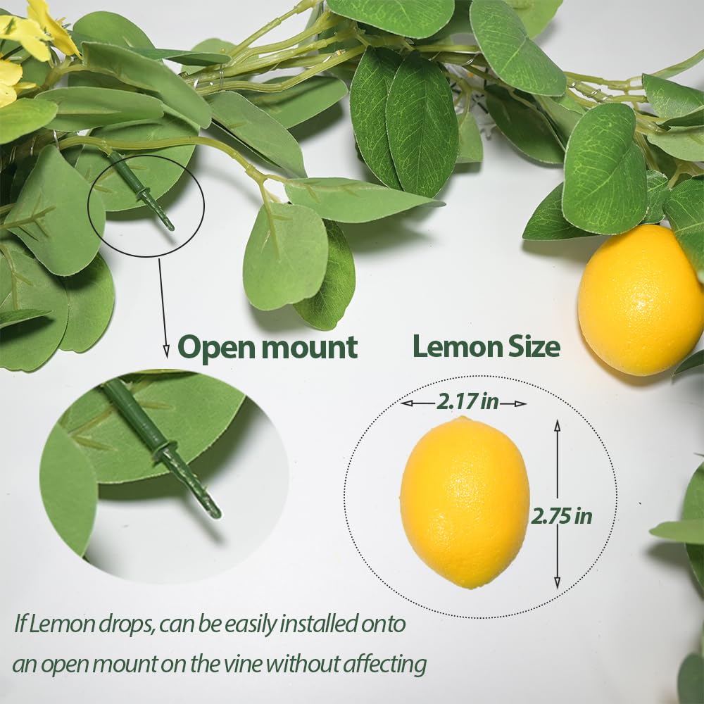 Upgraded Dense Artificial Lemon Garland with Lights Spring Summer Greenery Lemon Vine Plants Faux Fruit Cute Flowers Hanging Wreath for Wedding Home Garden Mantel Table Party Christmas Decor