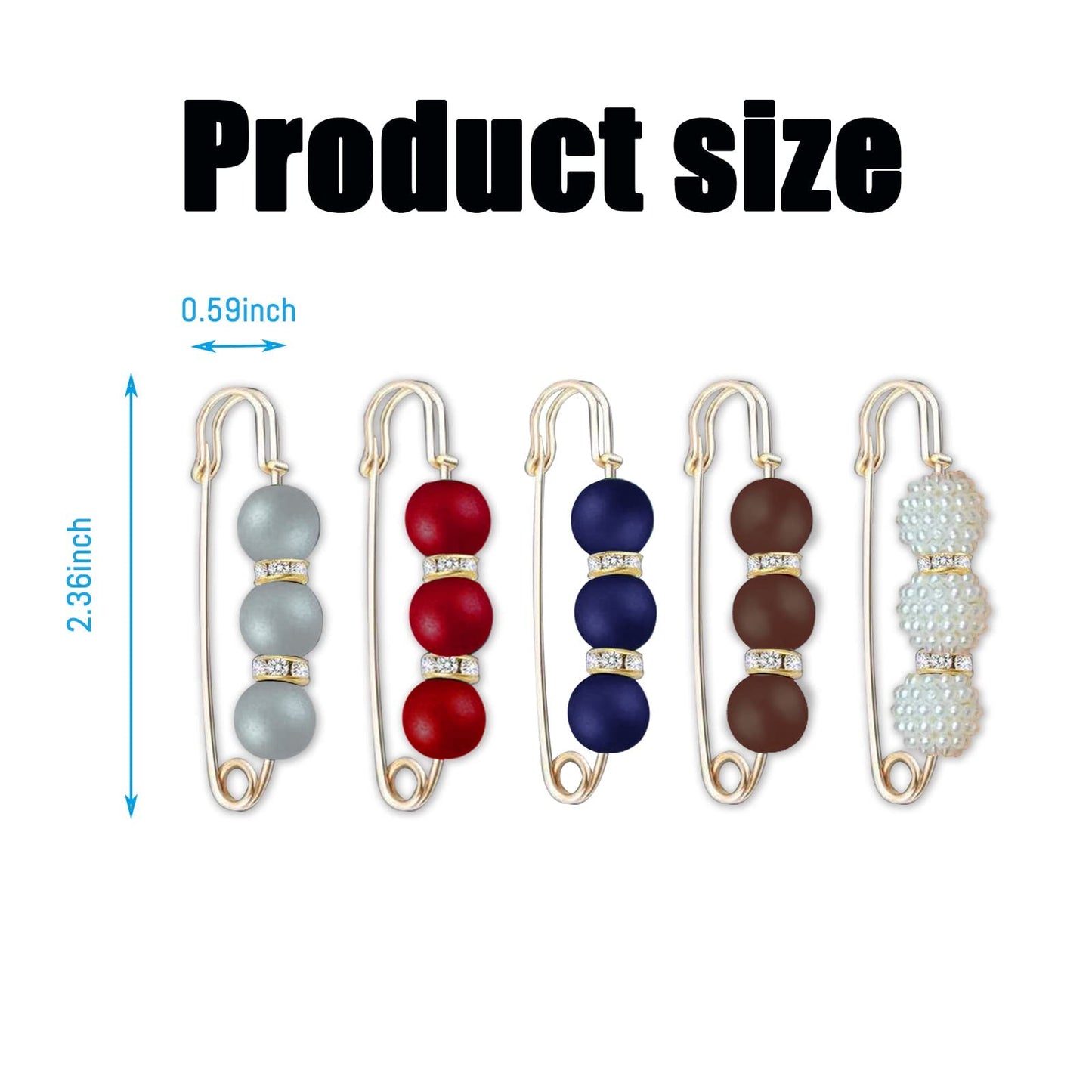 5 Pcs Pearl Brooch Pins for Women Fashion, Brooch Pins for Crafts, Sweater Shawl Clip Double Gold Brooch Pins for Women，Waist Pants Extender Safety Pins (Mixed color)