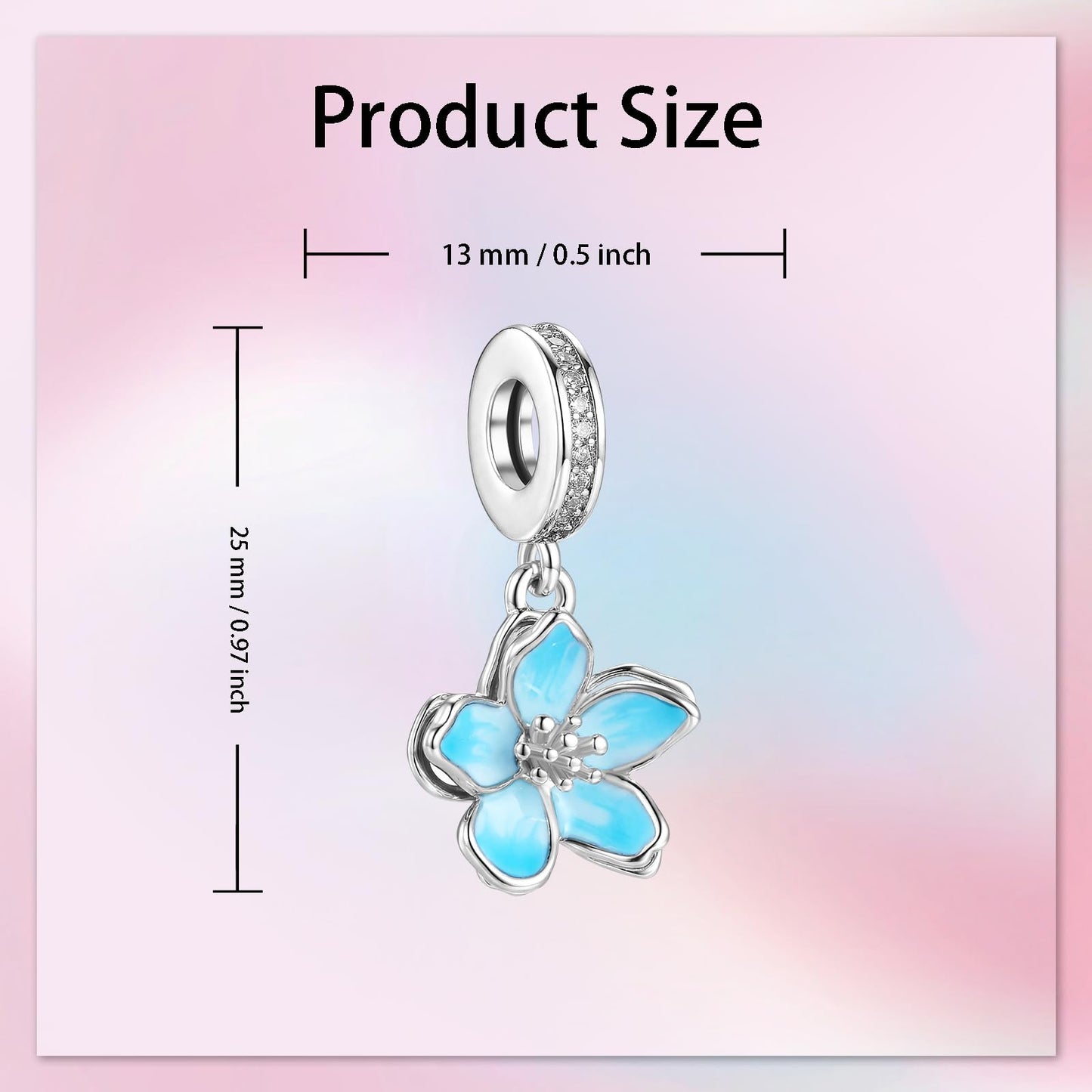 Alstade Blue Cherry Blossom Dangle Charm 925 Sterling Silver Charms fits Bracelets and Necklace Pendant Bead Charms Jewelry Present for Women Family Friends