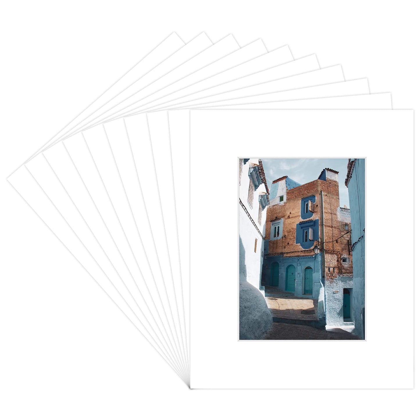 Golden State Art Pack of 50, Acid-Free White Pre-Cut 8x10 Picture Mat for 5x7 Photo with White Core Bevel Cut Frame Mattes