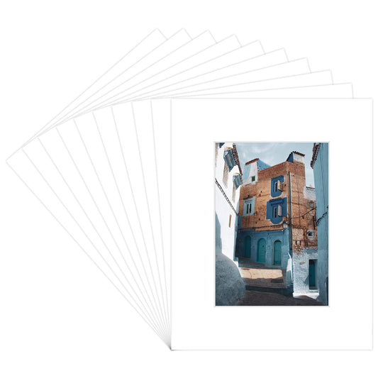 Golden State Art Pack of 50, Acid-Free White Pre-Cut 8x10 Picture Mat for 5x7 Photo with White Core Bevel Cut Frame Mattes