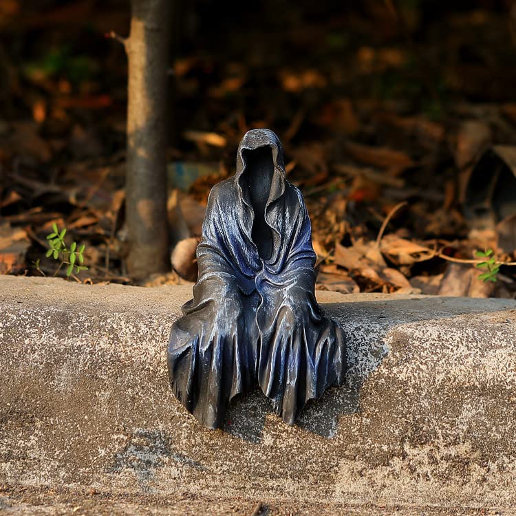 Peibang 5.9 Inch Mysterious Black Robe Statue -Spooky Decorations with Resin Figurine