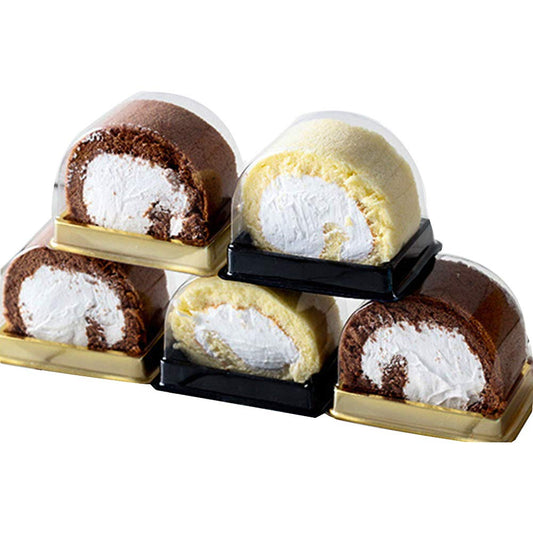 50 Pcs Roll Cake Box Set Single Personal Swiss Roll Container with Clear Dome Plastic Muffin Cheese Pastry Dessert Sushi Fruits Display Food Storage Holder(3.15"x2.17"x2.75")