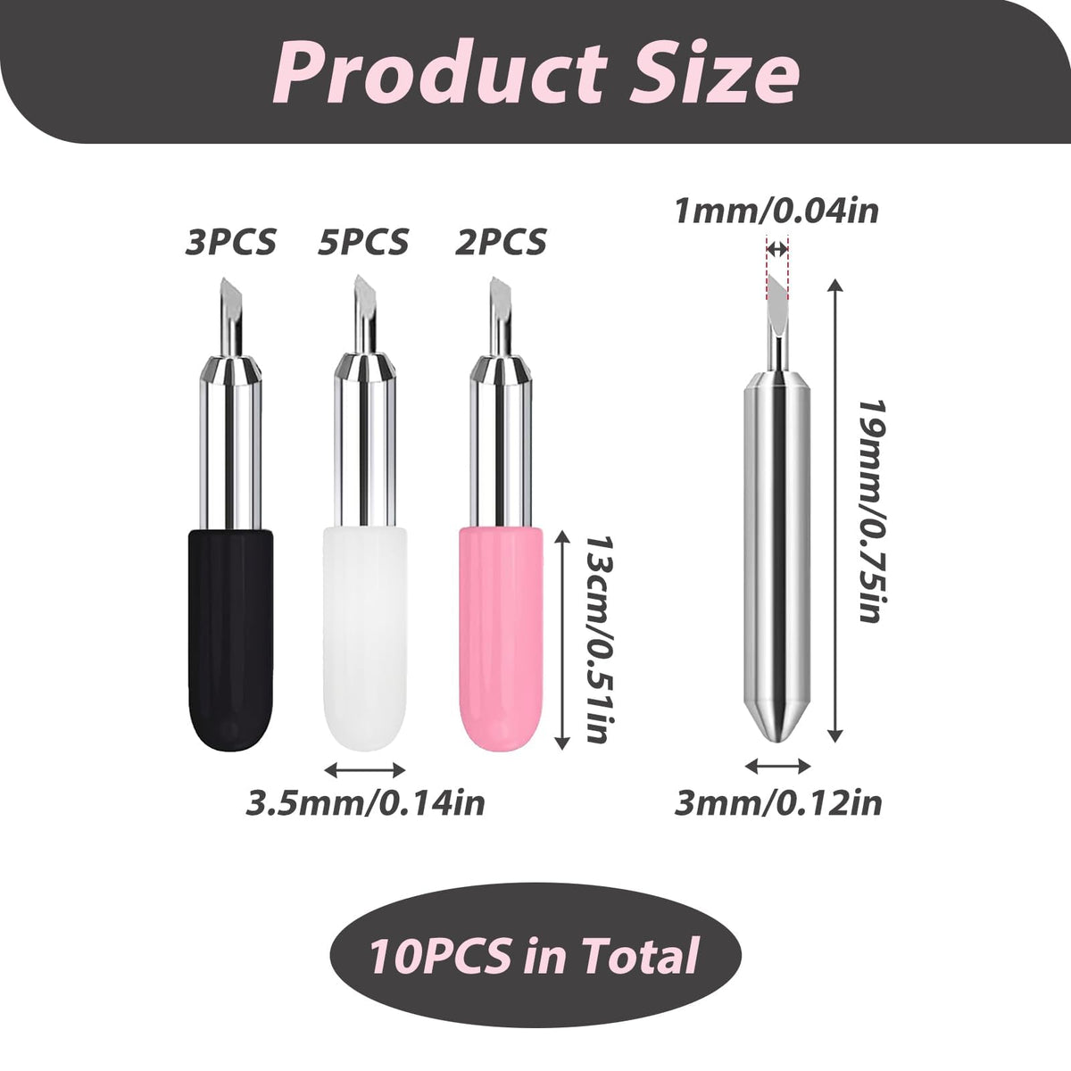 10 Pcs Replacement Blades for Cricut Joy, Includes 5Pcs 45° Standard Fine Point Blades + 3Pcs 60° Deep Cut Blades + 2Pcs 30° Shallow Cut Blades, Vinyl Plotter Blades for Cricut Joy Only