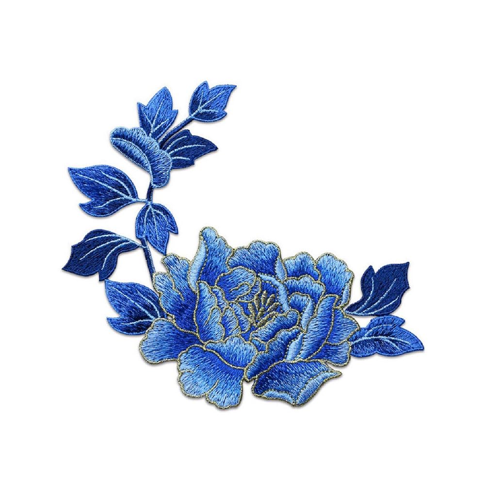 One Pair Beautiful Peony Flower Patches, Elegant Peony Blossom Embroidered Applique for Clothes Backpacks T-Shirt Jeans Skirt Vests Scarf Hat Bag (One Pair Blue Peony)