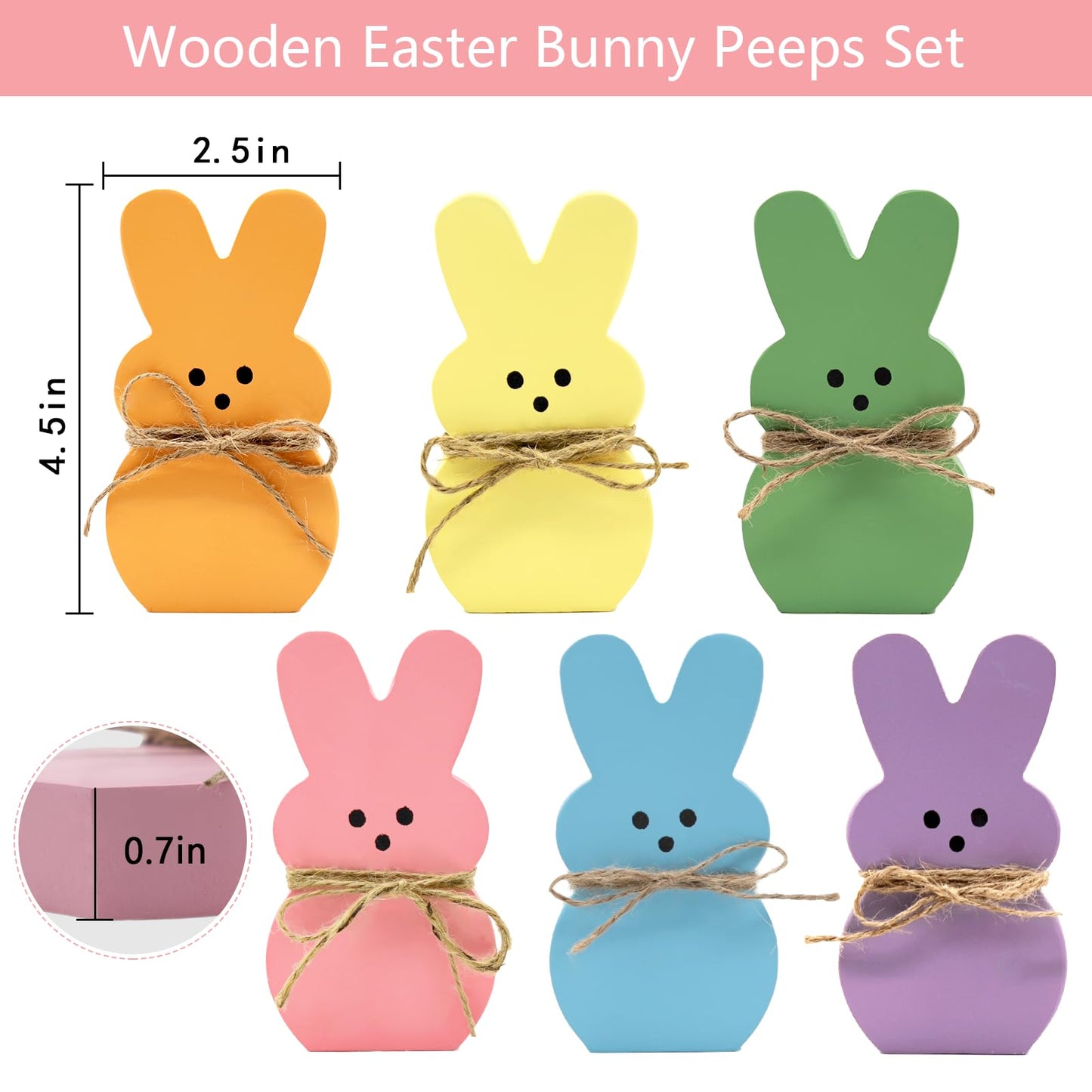 DAZONGE Easter Decorations - 6PCS Wood Bunny Peeps Easter Tiered Tray Decor Signs - Easter Shelf Sitter - Easter Decor for the Home - Spring Wood Decor