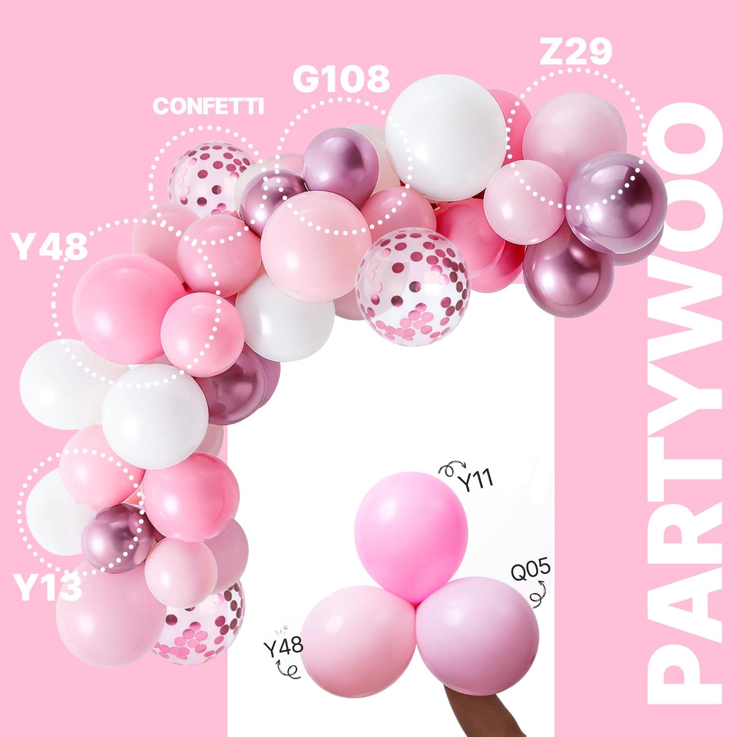 PartyWoo Pink and White Balloons 66pcs 12 Inch Light Pastel Baby Metallic Pearl Pink Matte White Confetti Balloons for Gender Reveal Wedding Bridal Girl Baby Shower Princess Birthday Party Decorations
