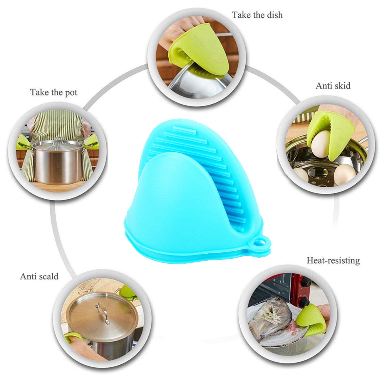 2 Pairs Mini Oven Gloves Silicone Heat Resistant Cooking Pinch Mitts Potholder for Kitchen Cooking & Baking (Red and Blue)