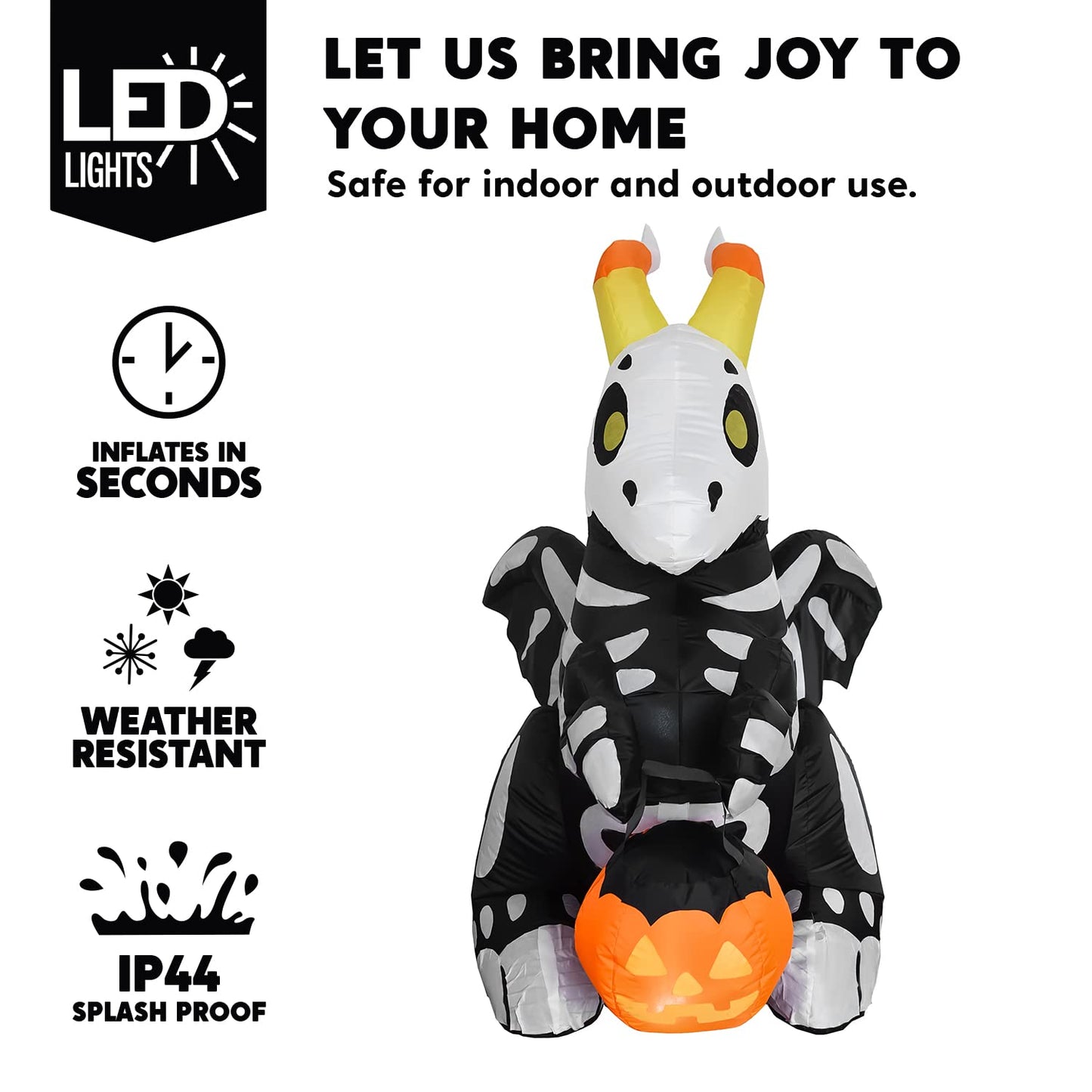 5 FT Tall Halloween Inflatables Outdoor Decorations, Blow Ups Skeleton Halloween Decor Inflatable Skeleton Dragon with Build-in LEDs for Outside Yard Decorations