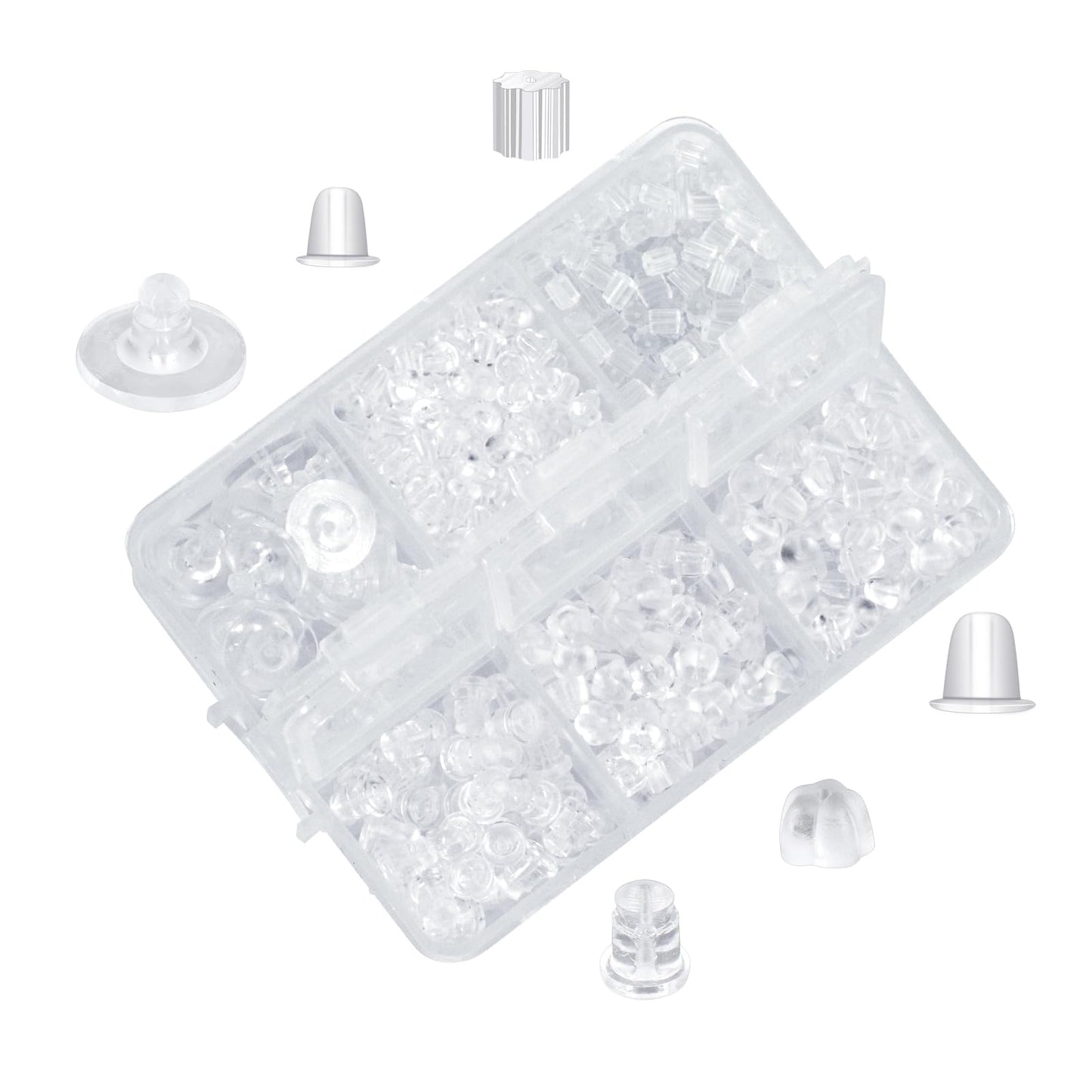 6 Styles Silicone Earring Backs for Studs/Droopy Ears/Heavy Earring, 600 Pcs Clear Soft Hypoallergenic Plastic Rubber Backs Replacements Backings Clutch Stoppers Kits