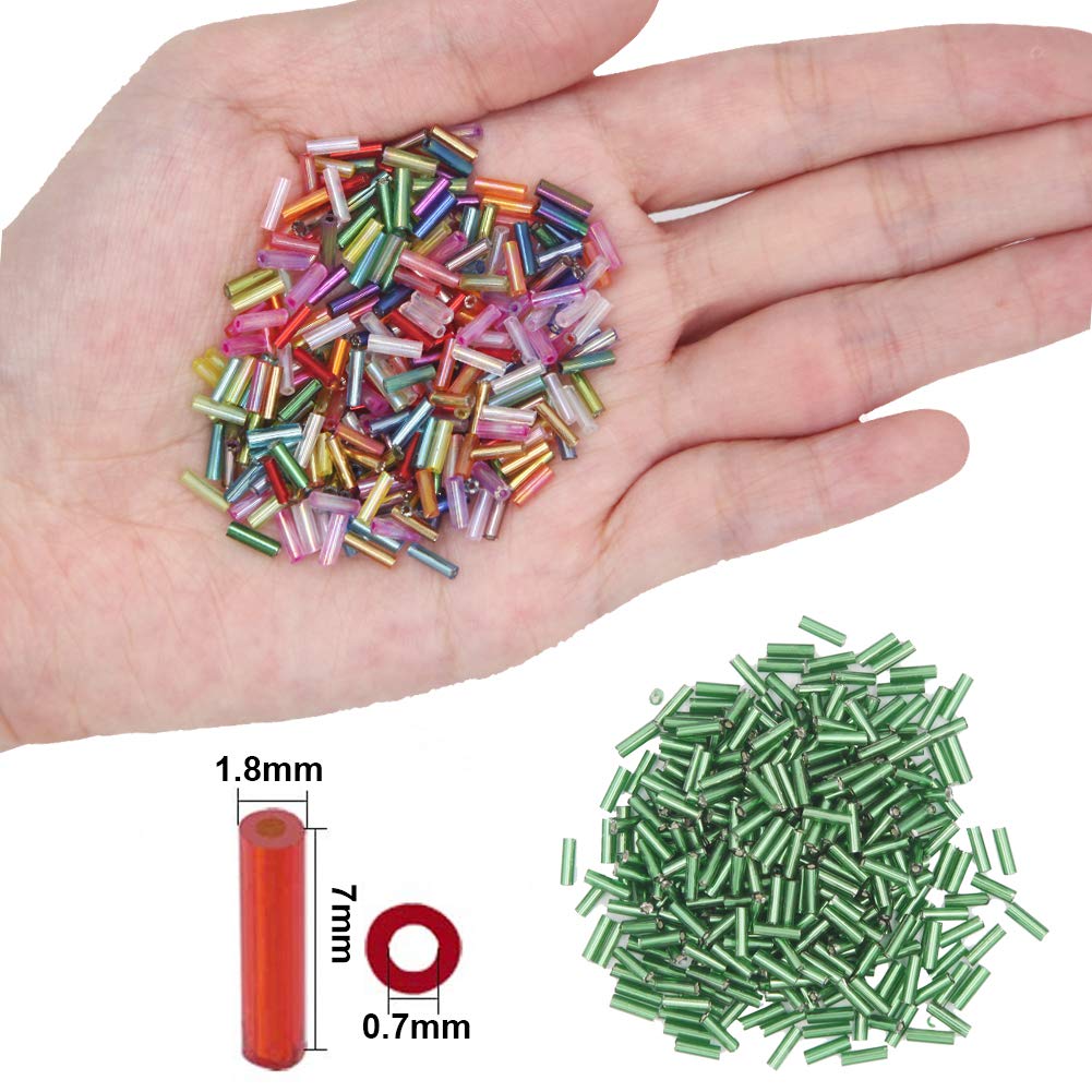 9600pcs Tube Beads Kit Glass Bugle Seed Beads Small Craft Beads for DIY Bracelet Necklaces Crafting Jewelry Making Supplies with Two Crystal String (7mm, 400 Per Color, 24 Colors)