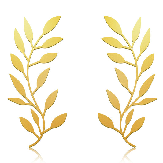 2 Pieces Metal Tree Leaf Wall Decor Vine Olive Branch Leaf Wall Art Living Room, Hallway Wall Decor Outdoor Decoration(Gold)