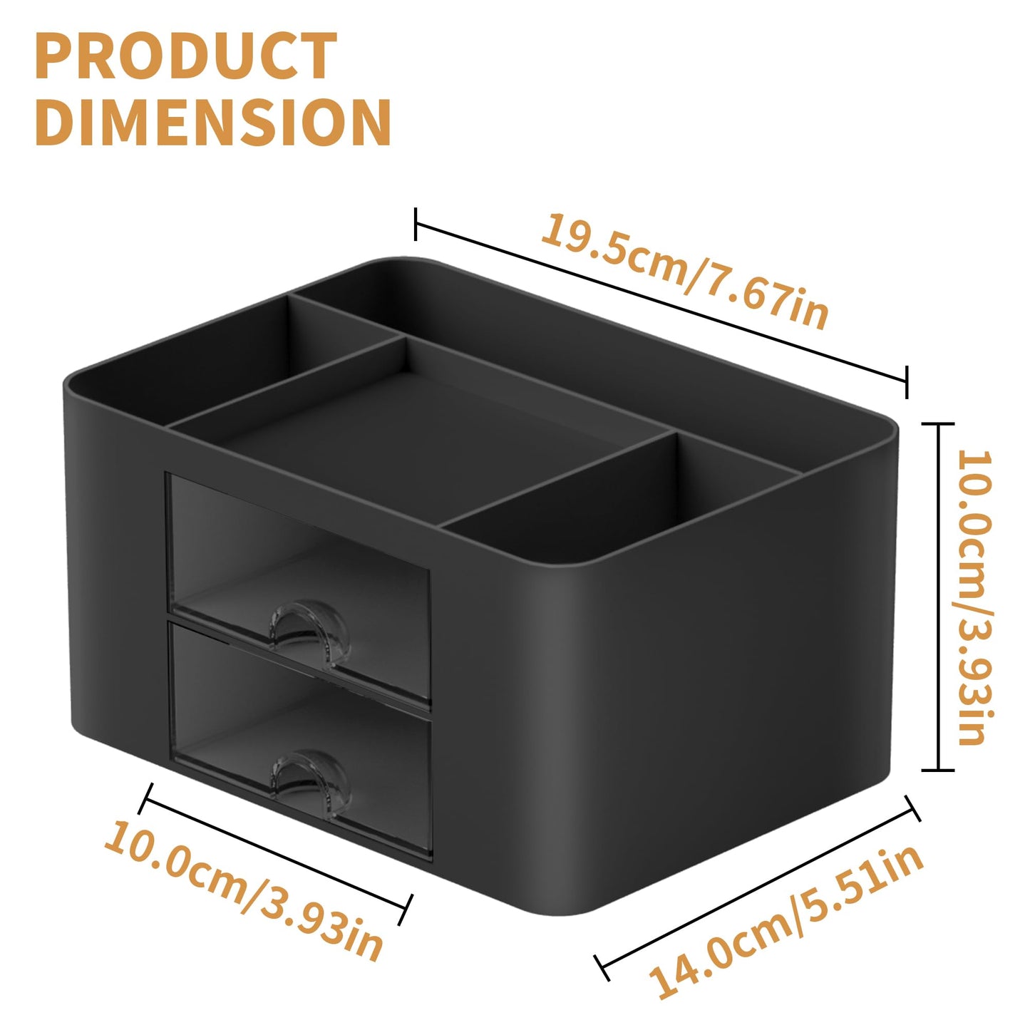 Marbrasse Pen Organizer with 2 Drawer, Multi-Functional Pencil Holder for Desk, Desk Organizers and Accessories with 5 Compartments + Drawer for Office Art Supplies (Black)