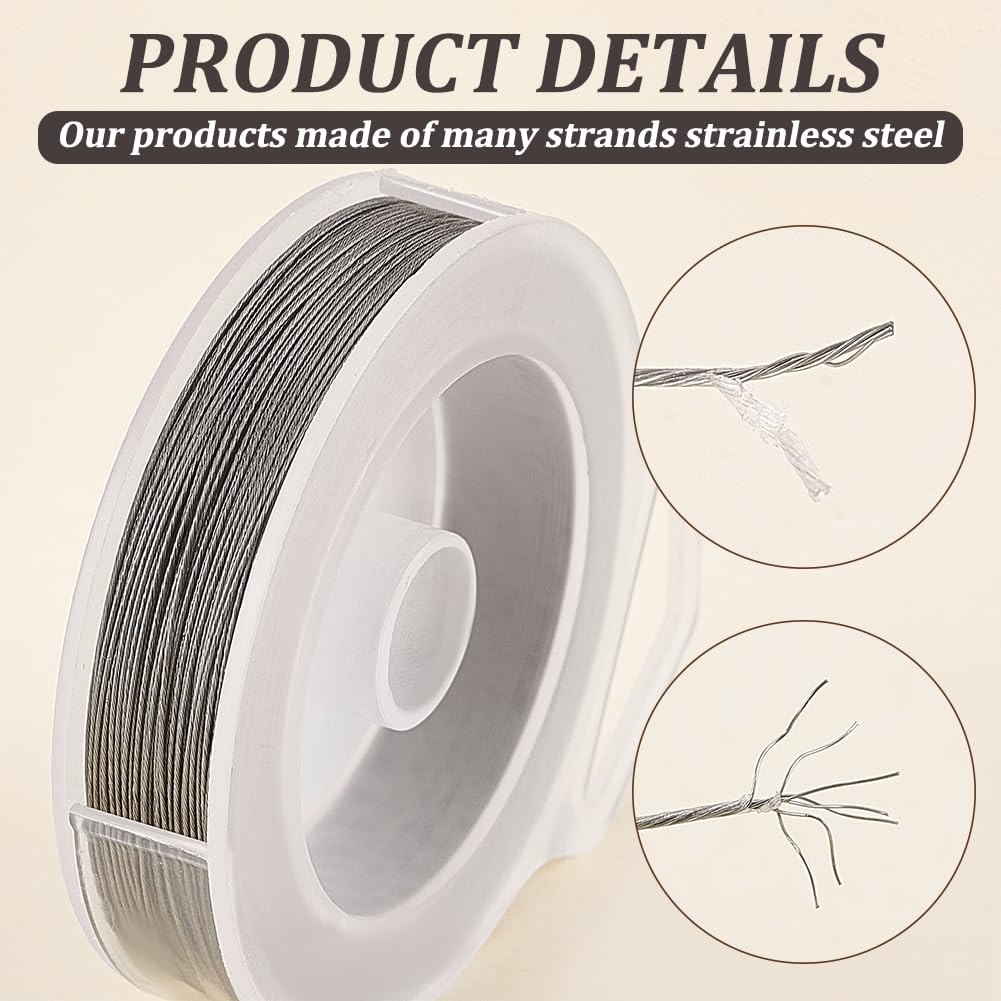 BENECREAT 300-Feet 7-Strand Beading Wire, 0.018inch/ 0.46mm Tiger Tail Bead Stringing Wire for Jewelry Making Threading Necklace Bracelet Crafts