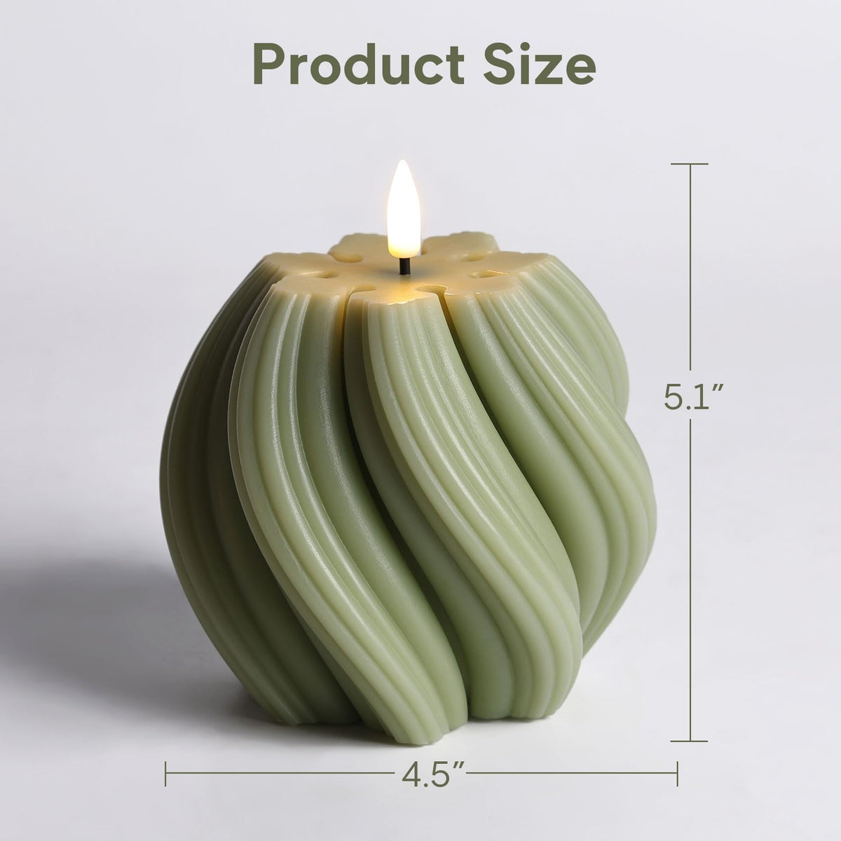 Girimax Sage Green Swirl Flameless Candle with Remote Timer