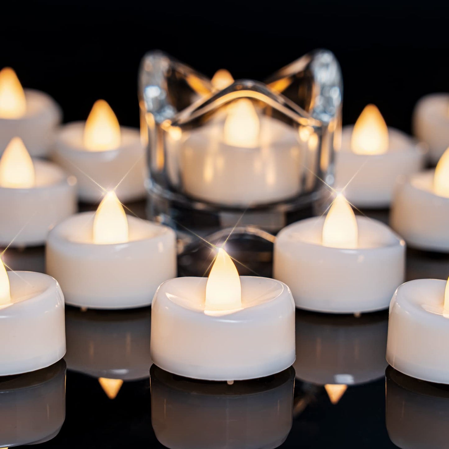 merrynights Flameless Candles, 12-Pack Tea Lights Candles Battery Operated Bulk, Flameless Tealight Candles, Realistic Tea Lights for Halloween Christmas Wedding Table Decor, 1.5'' D X 1.25'' H
