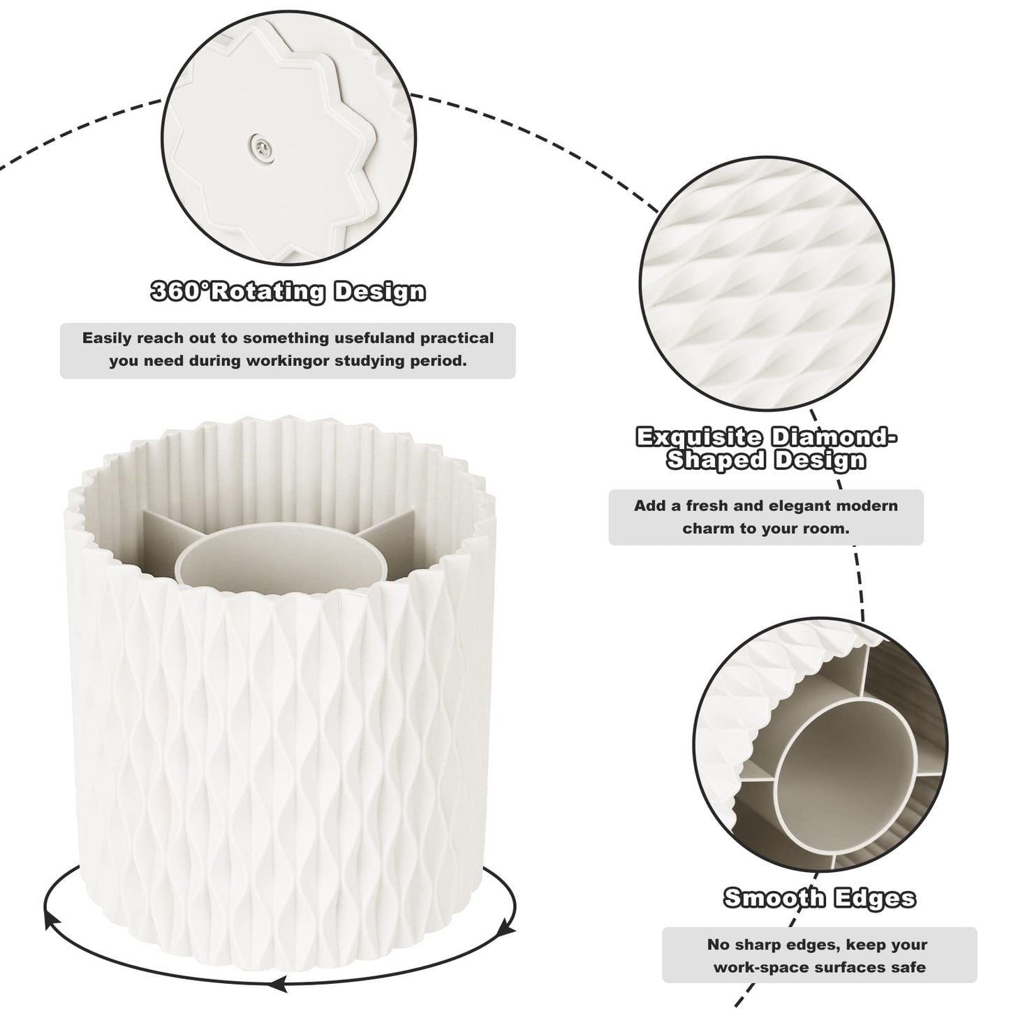 Makeup Brush Holder Organizer -360° Rotating Multi-Functional Pen Holder for Desk,Multi-Purpose Desktop Stationary Organizer,Storage Cup for Lipsticks, Comb, Beauty Tool in Vanity (White)