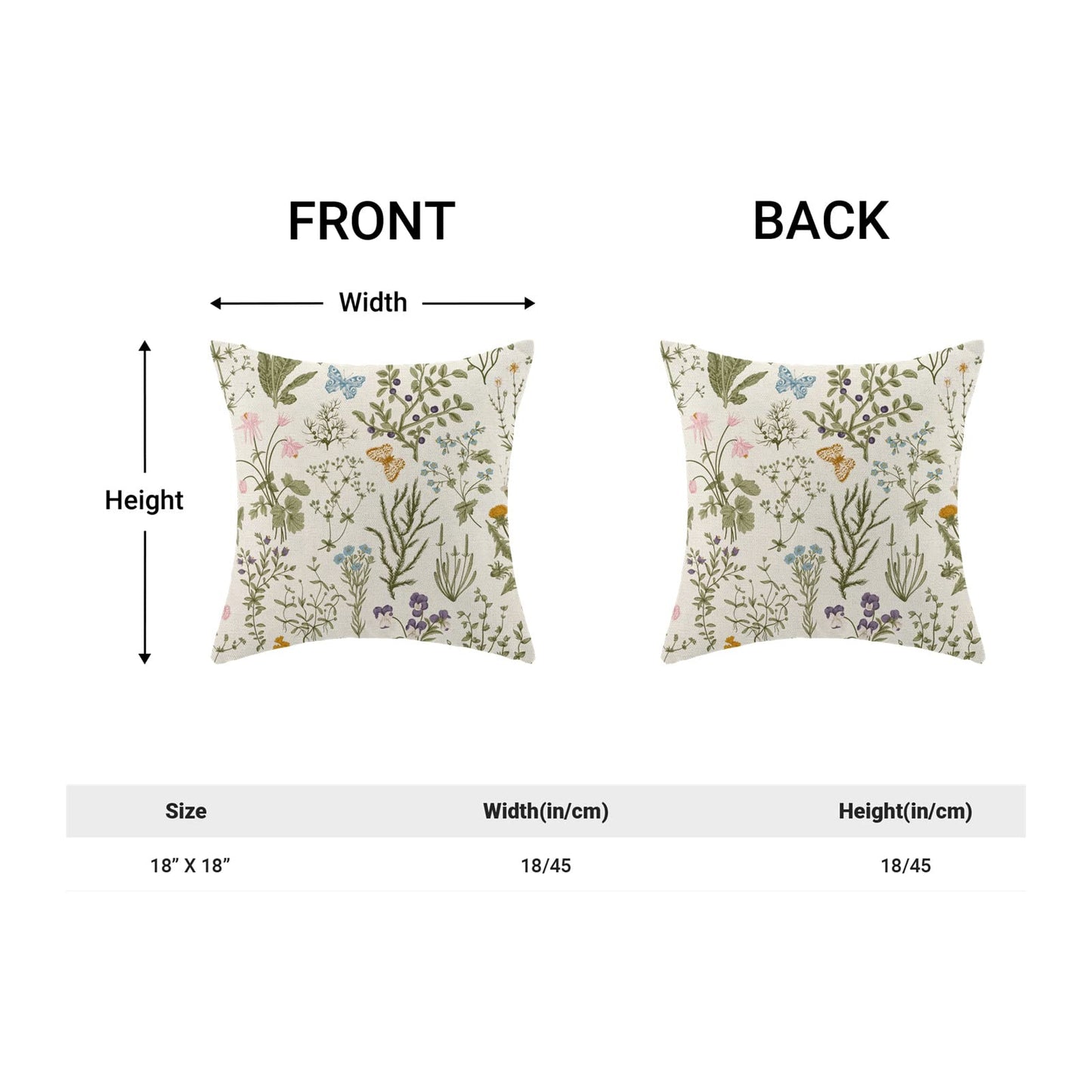 Spring Pillow Covers 18x18 Inch Set of 2,Sage Green Wild Flower Plant Throw Pillows Case,Seasonal Floral Outdoor Decorative Square Linen Farmhouse Decor Cushion Covers for Home Sofa Bed Couch