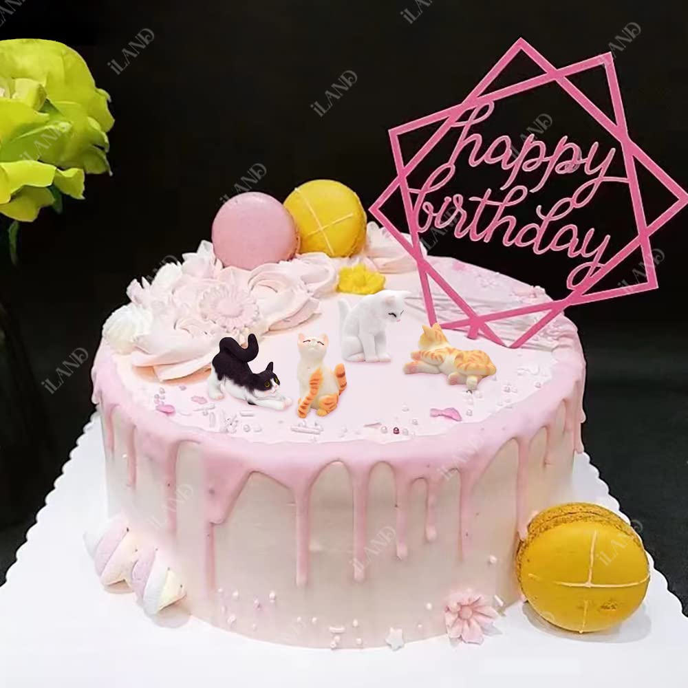 iland Cat Figurines, Dollhouse Cats w/ 1/12 scale Accessories, Realistic Hand Painted Mini Cat Decor, Cat Cake Toppers