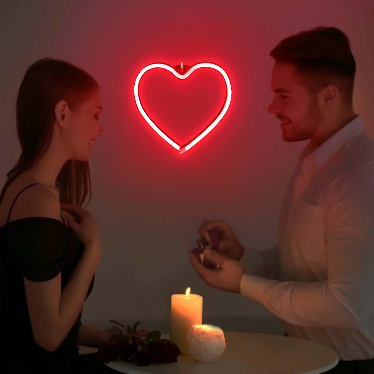2 Pack Heart Neon Sign LED Neon Lights for Wall Window Decor Valentine's Girl Room Wedding Party Dorm(Pink,Red)