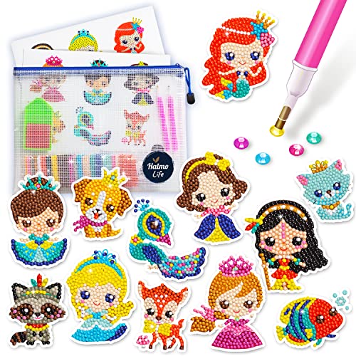 Halmolife 5D Diamond Painting Stickers Kits for Kids and Adult Beginners Gem Paint by Numbers Diamonds Arts for Boys and Girls Ages 6 7 8-12 DIY Princesses kit with Dots Gifts for Kid