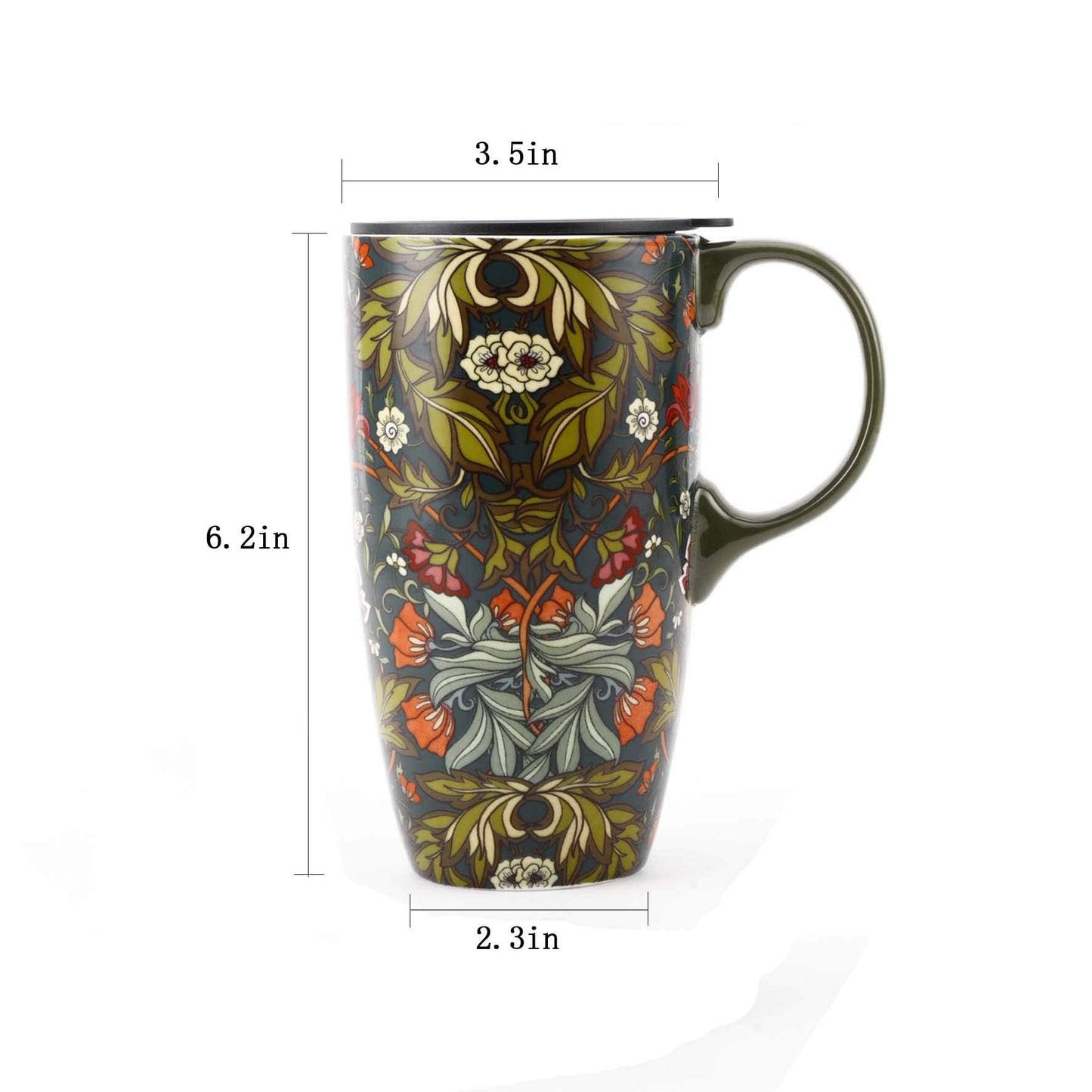 Coffee Ceramic Mug Porcelain Latte Tea Cup With Lid 17oz. Green