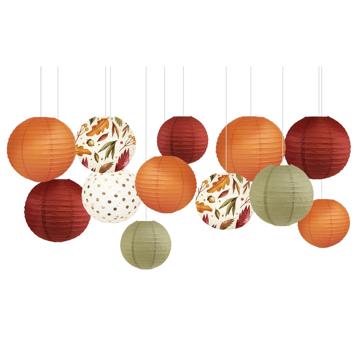 NICROLANDEE 12Pcs Burgundy Orange Maple Leaves Hanging Paper Lanterns
