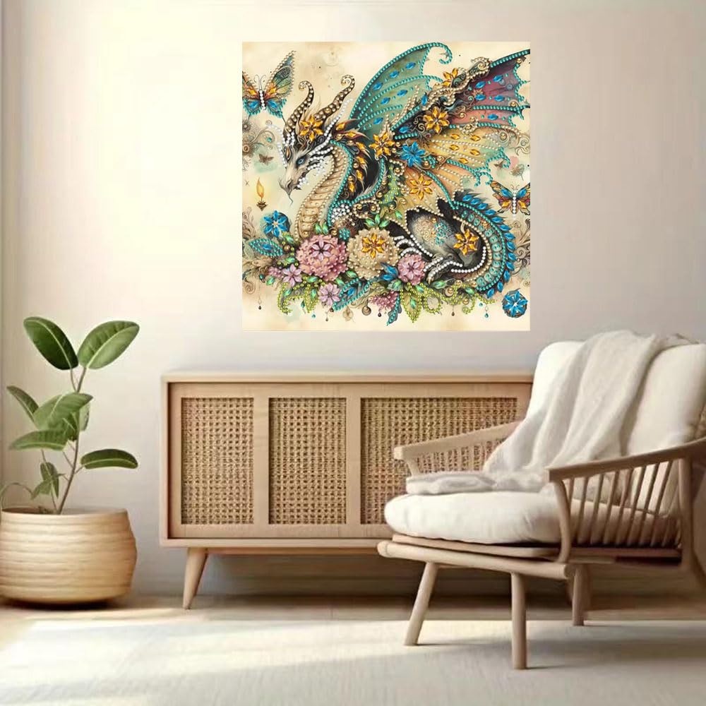 ZQEATRY Dragon Special Shape Diamond Art Kits for Adults,5D Diamond Painting Kits for Beginner,DIY Diamond Crystal Rhinestones Gem Art Kits for Home Wall Decor 11.8 X 11.8inch