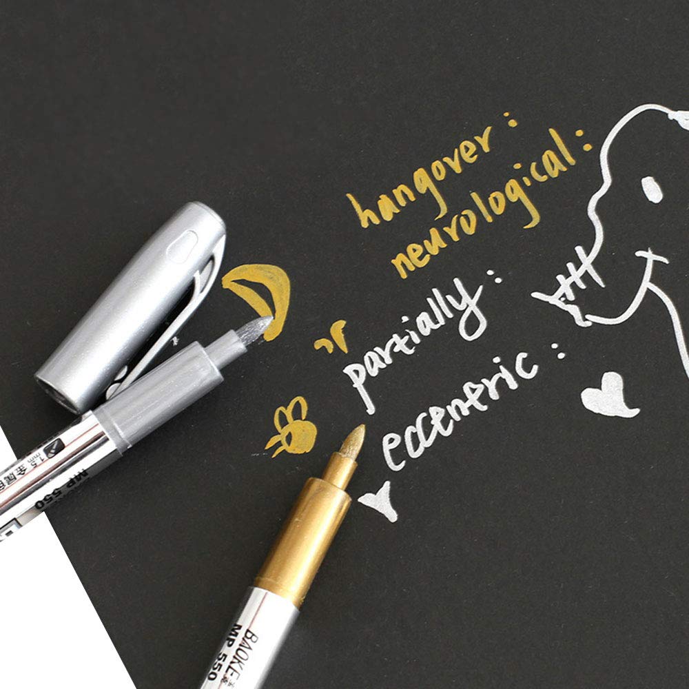MYARTOOL Metallic Marker Pens, Gold and Silver Metallic Permanent Markers for Artist Illustration, Crafts, Gift Card Making, Scrapbooking, Fabric, DIY Photo Album, Value Set of 8