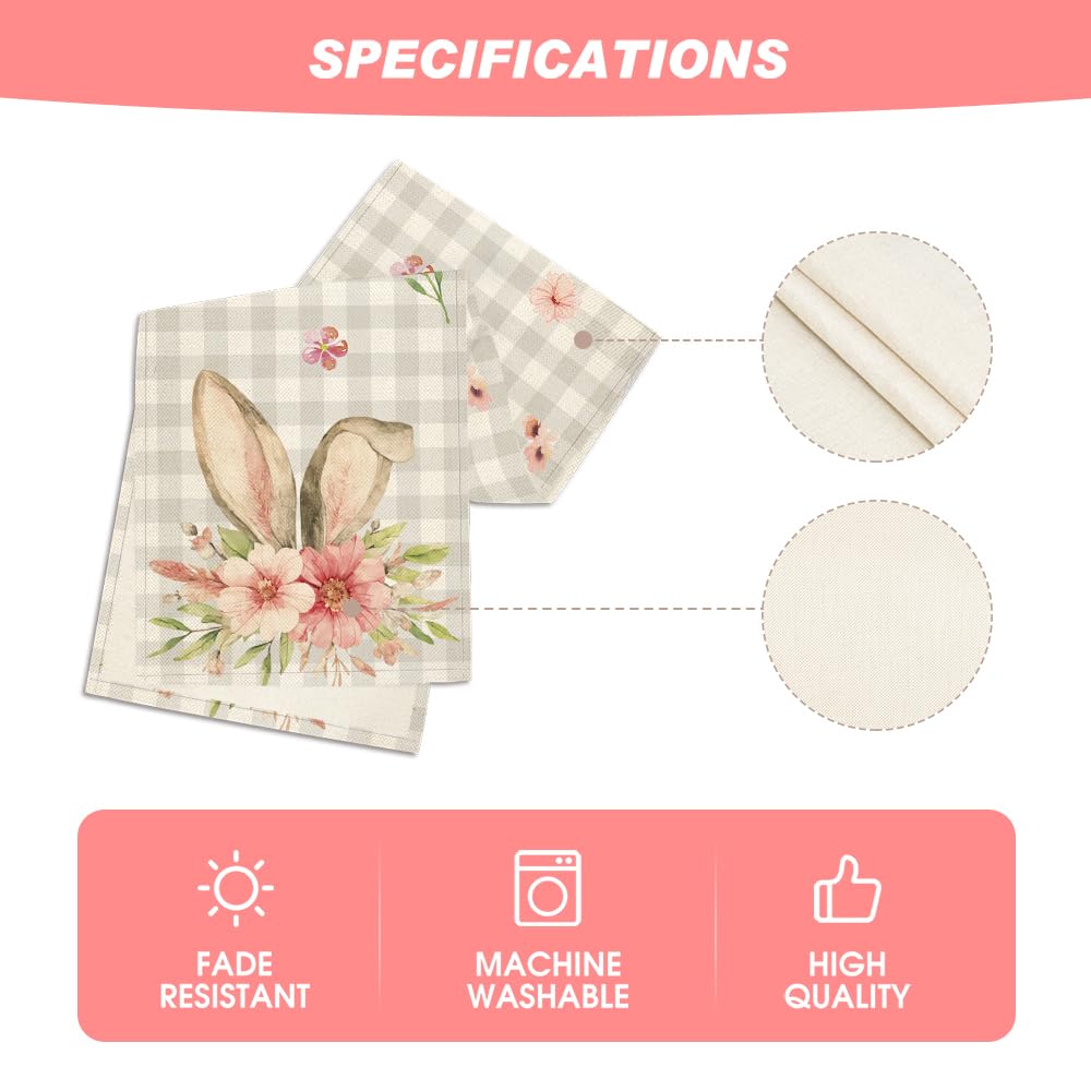 Buffalo Plaid Bunny Rabbit Ears Flower Easter Table Runner, Spring Summer Seasonal Holiday Kitchen Dining Table Decoration for Indoor Outdoor Home Party Decor 13 x 72 Inch