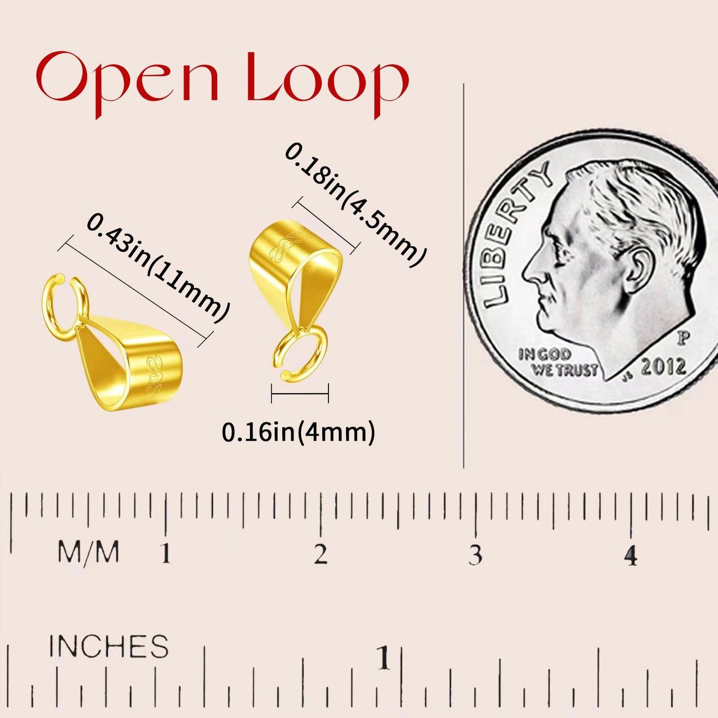 OHINGLT 14K Gold Bails for Pendants Clasp with Open Loop,925 Sterling Silver Jewelry Bails for Pendants Slider Connectors for Necklace Jewelry Making Made in Italy(5Pcs)