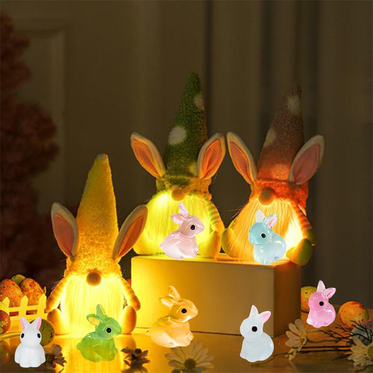 36Pcs Easter Mini Resin Animal Figures Rabbits, Little Chicken, Tiny Egg, Miniature Bunny Figurines for Holiday Decorations & Collectibles