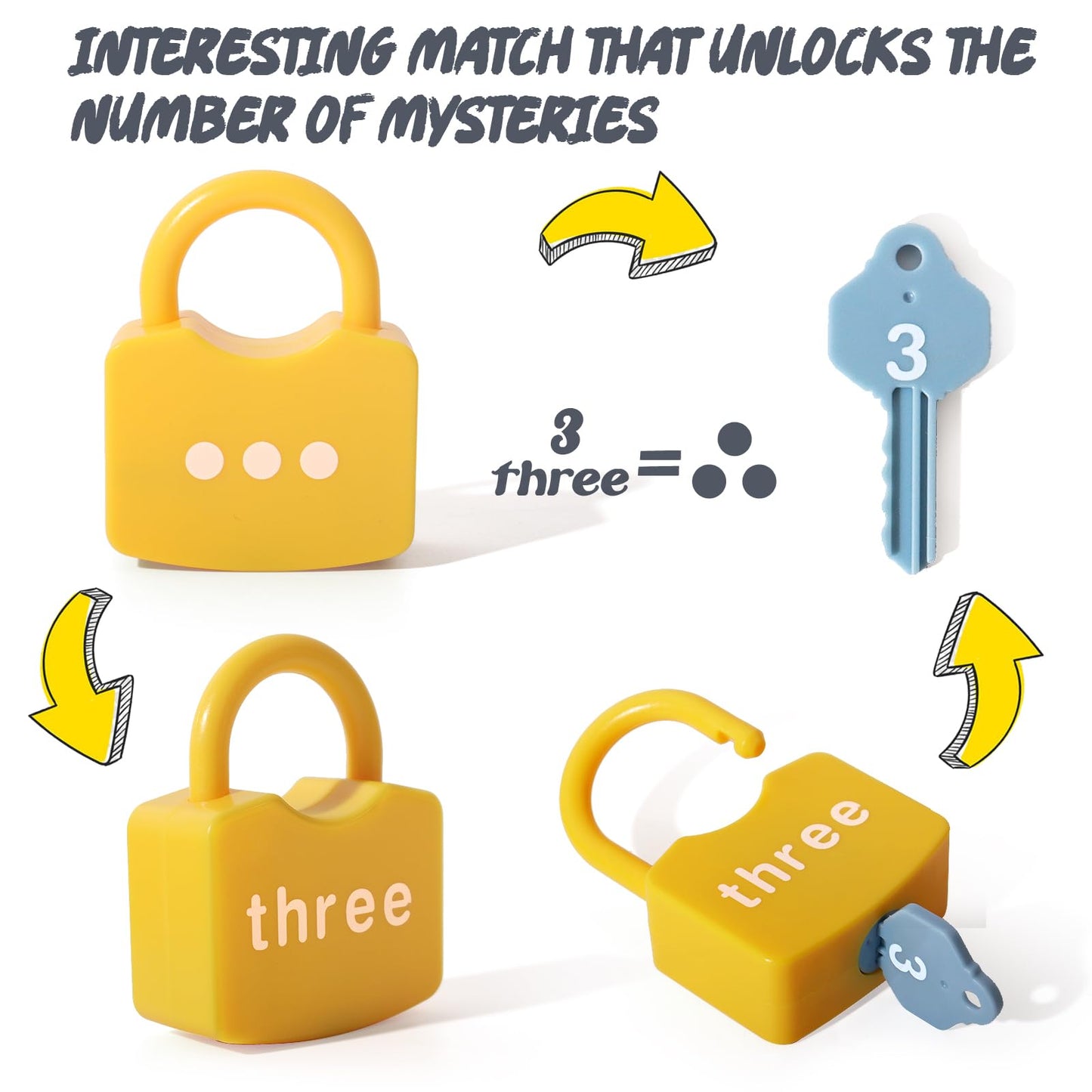 Dinhon Kids Learning Locks with Keys Numbers Matching & Counting Montessori Educational Toys for Ages 3 yrs+ Boys and Girls Preschool Games Gifts