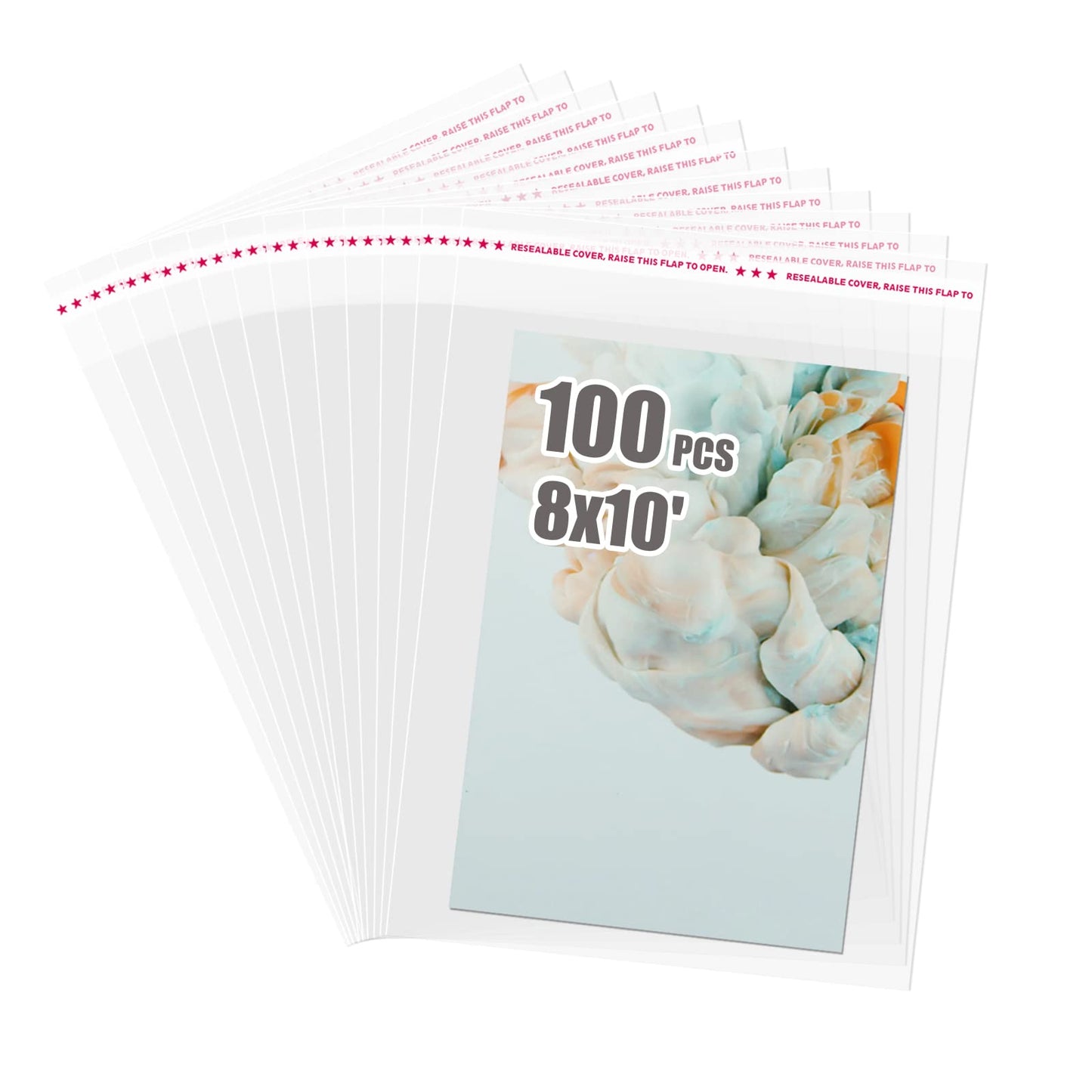 Egofine Self Sealing Cellophane Bags 100 PCS Clear Resealable Sleeves Bags for 8x10 Photo Mats, Bag Size: 8.26x10.3 inches for 8x10 Mats
