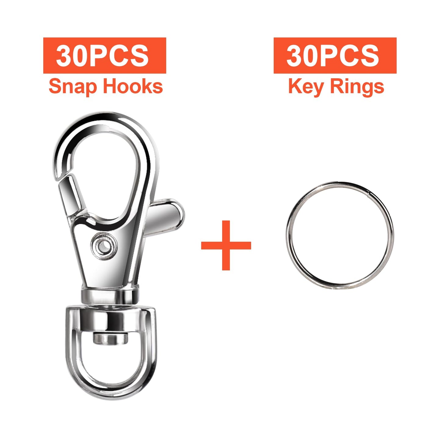 60PCS Metal Swivel Snap Hooks and Key Rings, 30PCS Small Lobster Claw Keychains Clasps and 30PCS Key Chain Ring for Keychain Clip, Key, Jewelry Making, Art Crafts, Silver