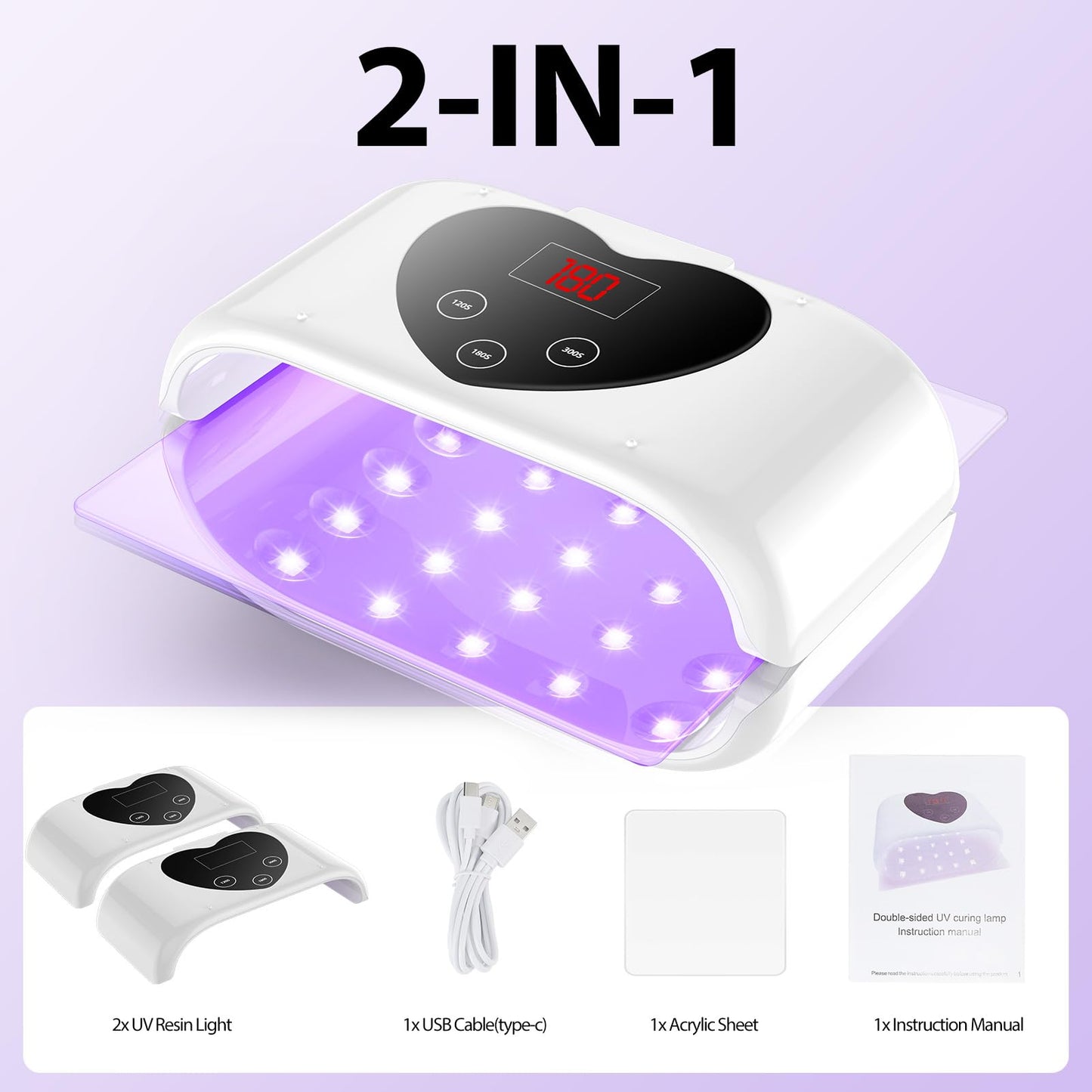 UV Light for Resin Curing - Double Sided UV Resin Light, Fast & Both Side Curing for UV Resin, UV Resin Lamp for Resin Jewelry Making, Resin Molds Curing, DIY Resin Project
