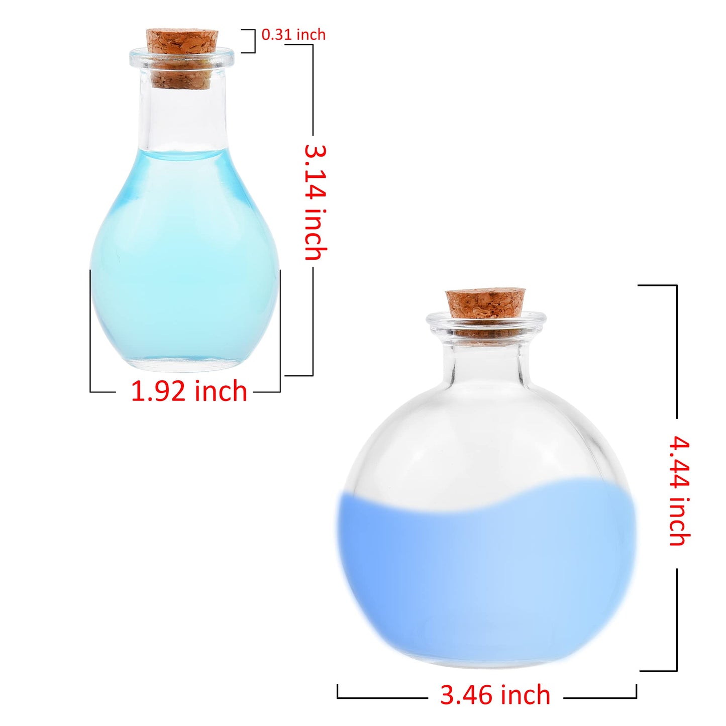 Eco-Fused Cosplay Potion Bottle 2x (Big/Small) - Clear Spherical Cosplay, Wizard, Witch Costume Accessory - Incl. Cork Stopper, Black Faux Leather Sleeve Holder, Belt Loop
