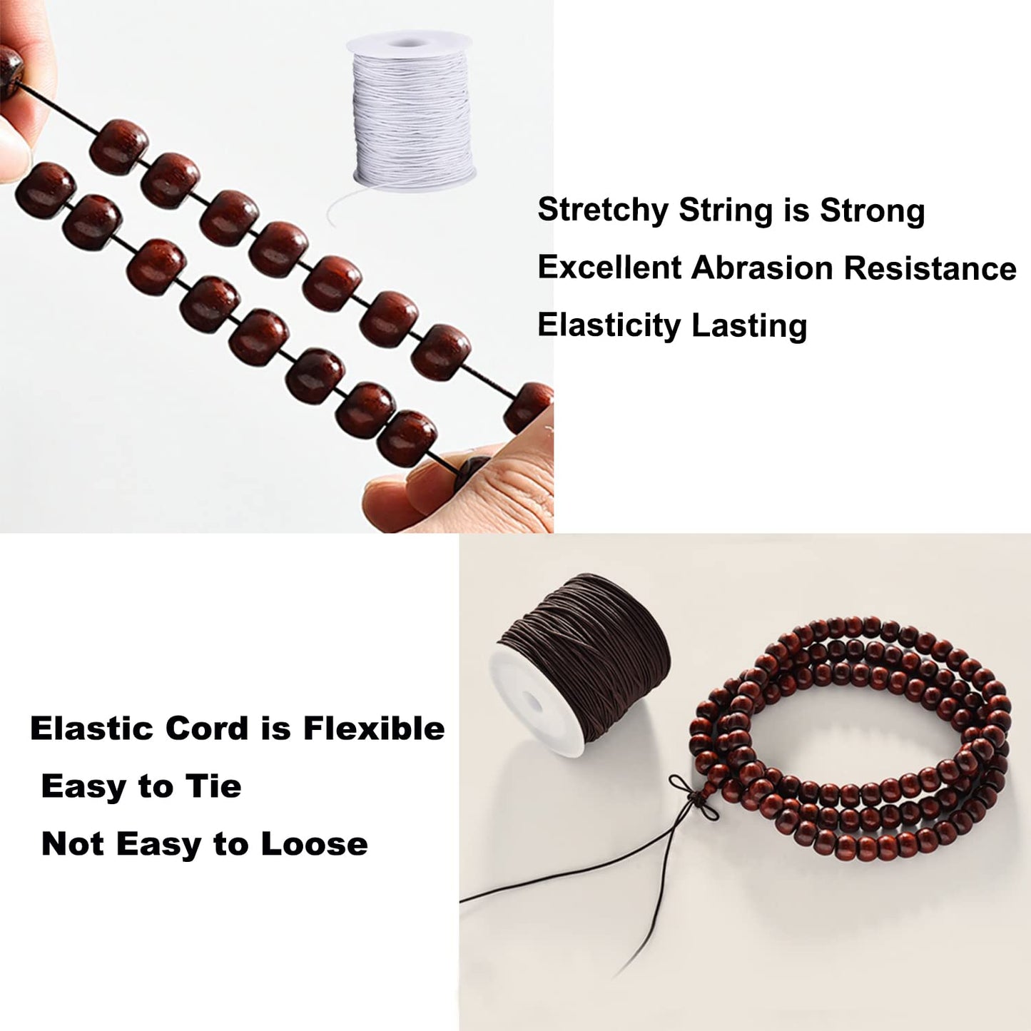 Elastic Cord for Bracelets, 2 Rolls 1 mm 330 Feet Sturdy Bracelet String, Stretchy Elastic String for Jewelry Making, Necklaces, Beading