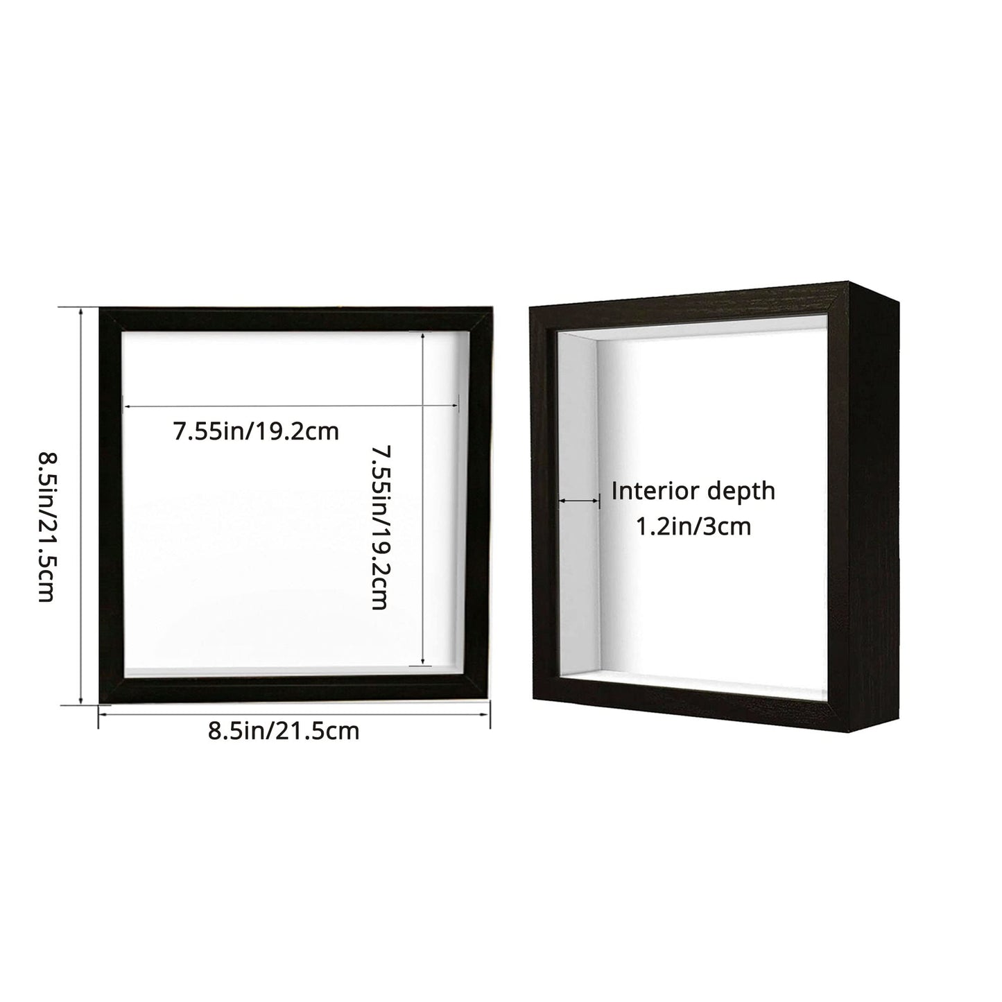 8x8 Shadow Box Frame Display Case, Wood with Plexiglass, Display Case Box for Memorabilia, Medal, Crafts,Tickets and Photos, Picture Frame for Wall and Tabletop (Black, 8x8)