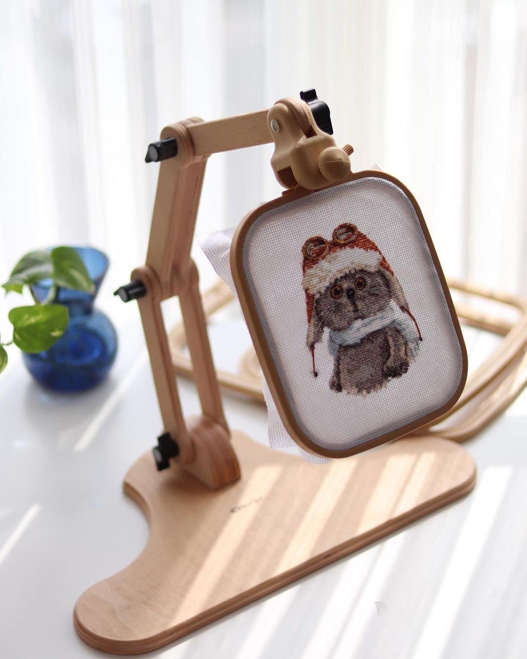Nurge Adjustable Embroidery Table Stand, Cross Stitch Hoop Stand, Embroidery Hoop Holder. Hand Polished Natural Wood (190-4 Embroidery Stand)