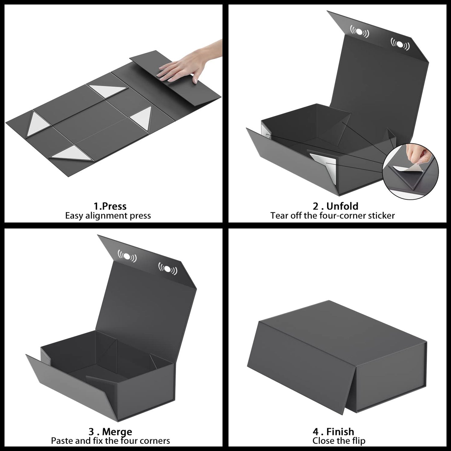 Black Gift Box, 9.5x6x3'' Gift boxes for Presents with Lids Magnetic Closure Rectangle Collapsible for Groomsman Proposal Box, Wedding, Christmas, Halloween, Birthday Gift Packging