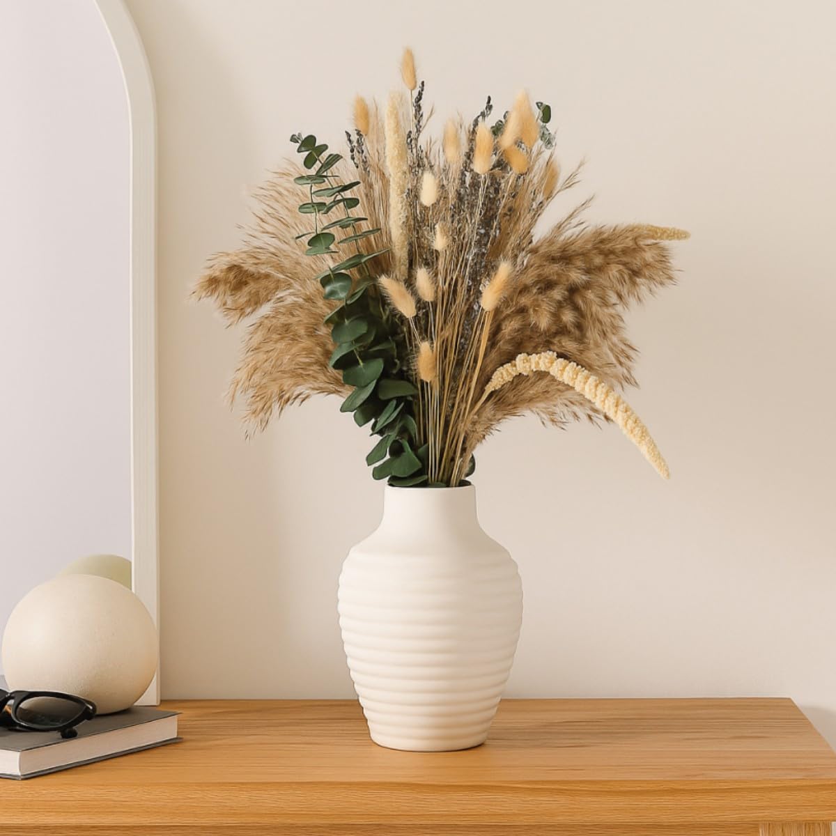 Musunny Dried Flowers Bouquet, 17" Dried Pampas Grass Decor Inc Lavender Eucalyptus DIY Floral Arrangements for Home Office Decoration,Wedding centerpieces