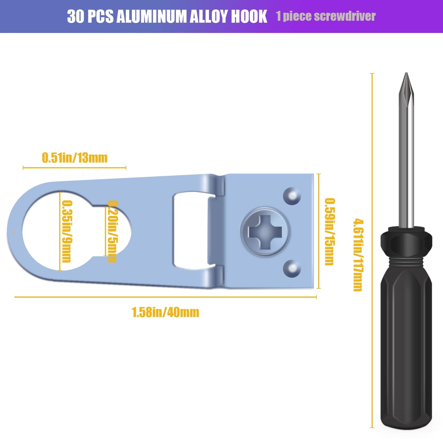 30 Sets of Metal Frame D-Ring Picture Hangers with Screws and Screwdrivers - for Open-Type Frame Channels Will Not Damage Photo Frames