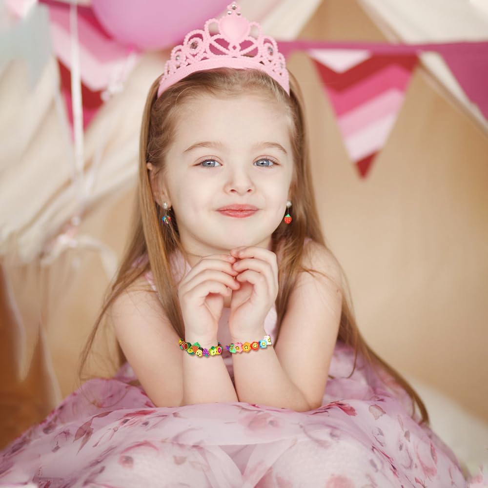 DULEFUN 300PCS Clay Beads Charms,Fruit Flower Letter Beads Soft Beads for Women Girls Bracelet Making DIY Bracelet Necklace Earring Accessories with 4m Crystal Elastic String