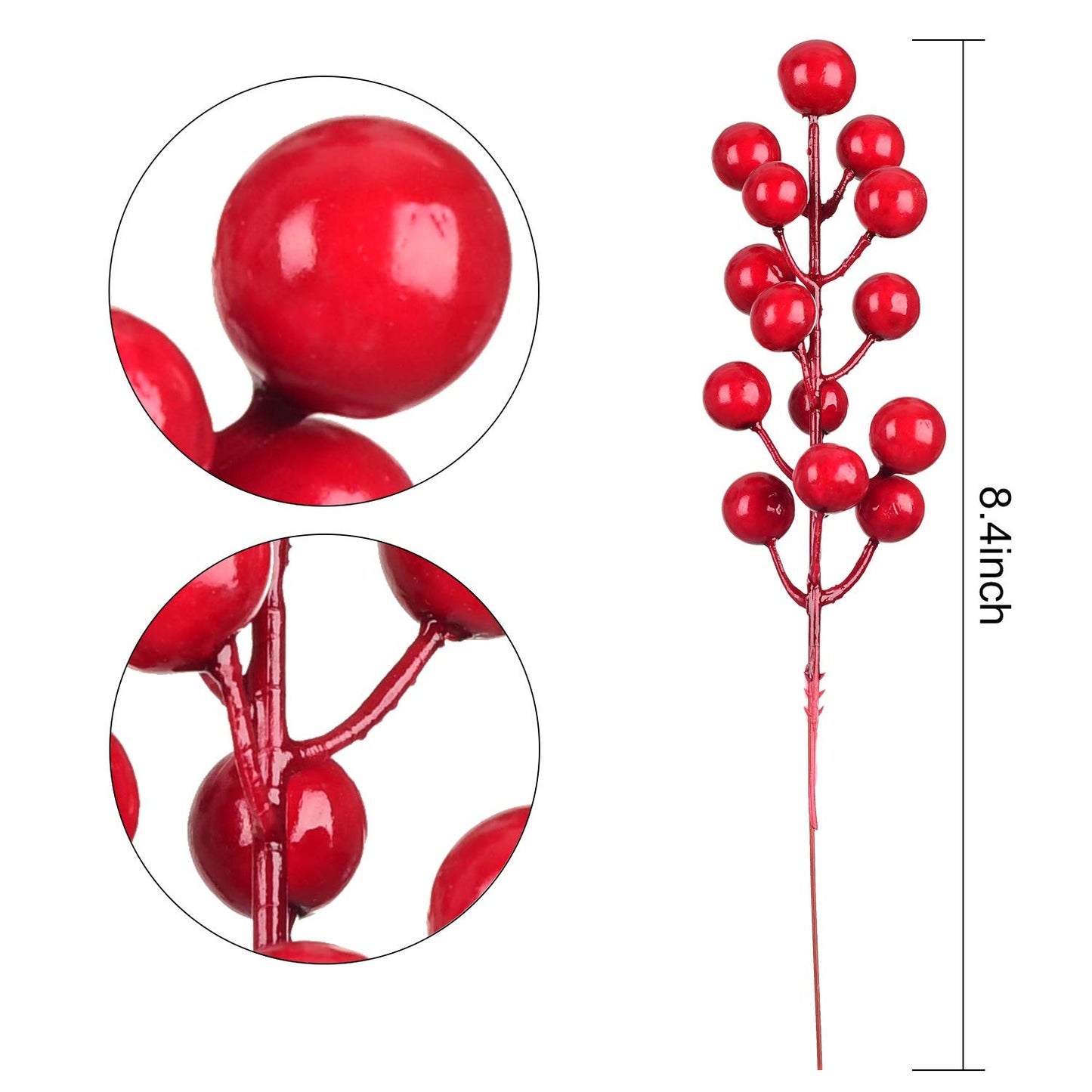 Lvydec 30pcs Artificial Red Berry Picks - Christmas Holly Berry Branches Red Berry Stems for Holiday Home Decor and Crafts