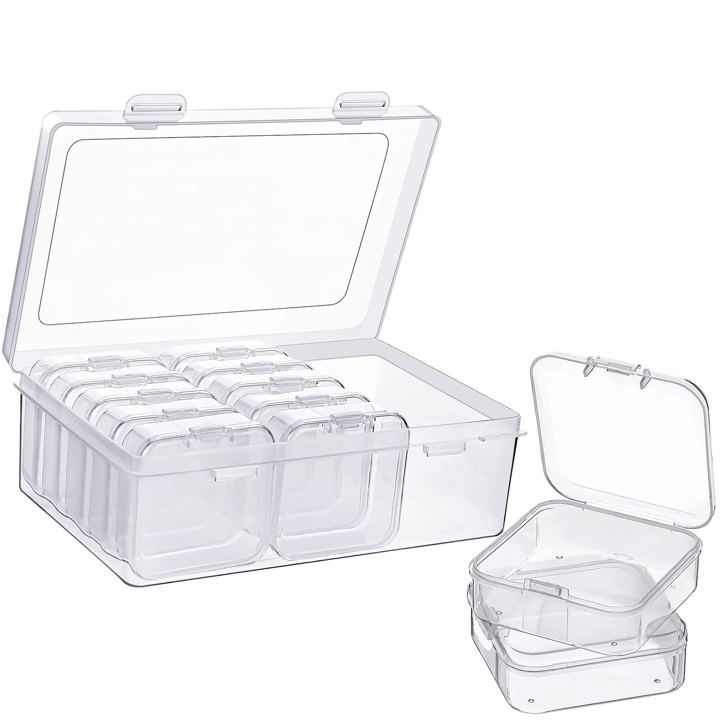 12 Pieces Small Clear Plastic Beads Storage Container and Organizer Transparent Boxes with Hinged Lid for Storage of Small Items, Jewelry, Diamonds, DIY Art Craft Accessory (2.12 x 2.12 x 0.79 inch)